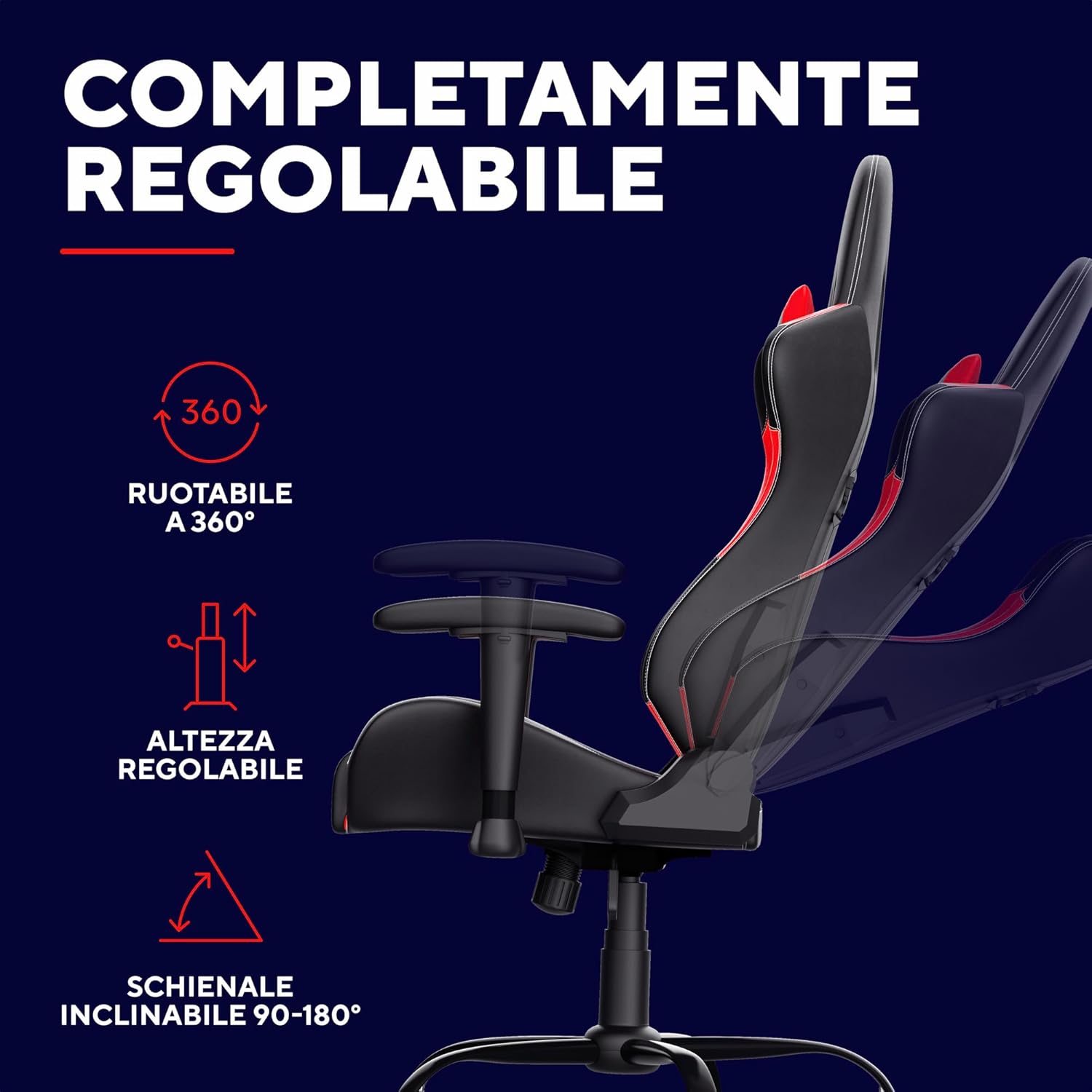 Trust Gaming GXT 708R Resto Sedia Gaming, Rosso - immagine 4