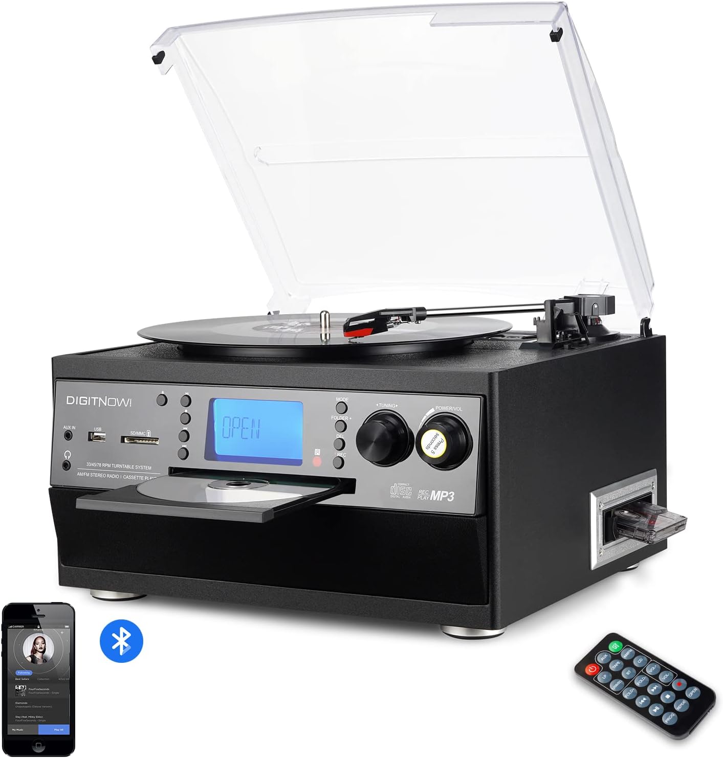 Digitnow! Giradischi Vinile Bluetooth con CD e Cassetta - immagine 1