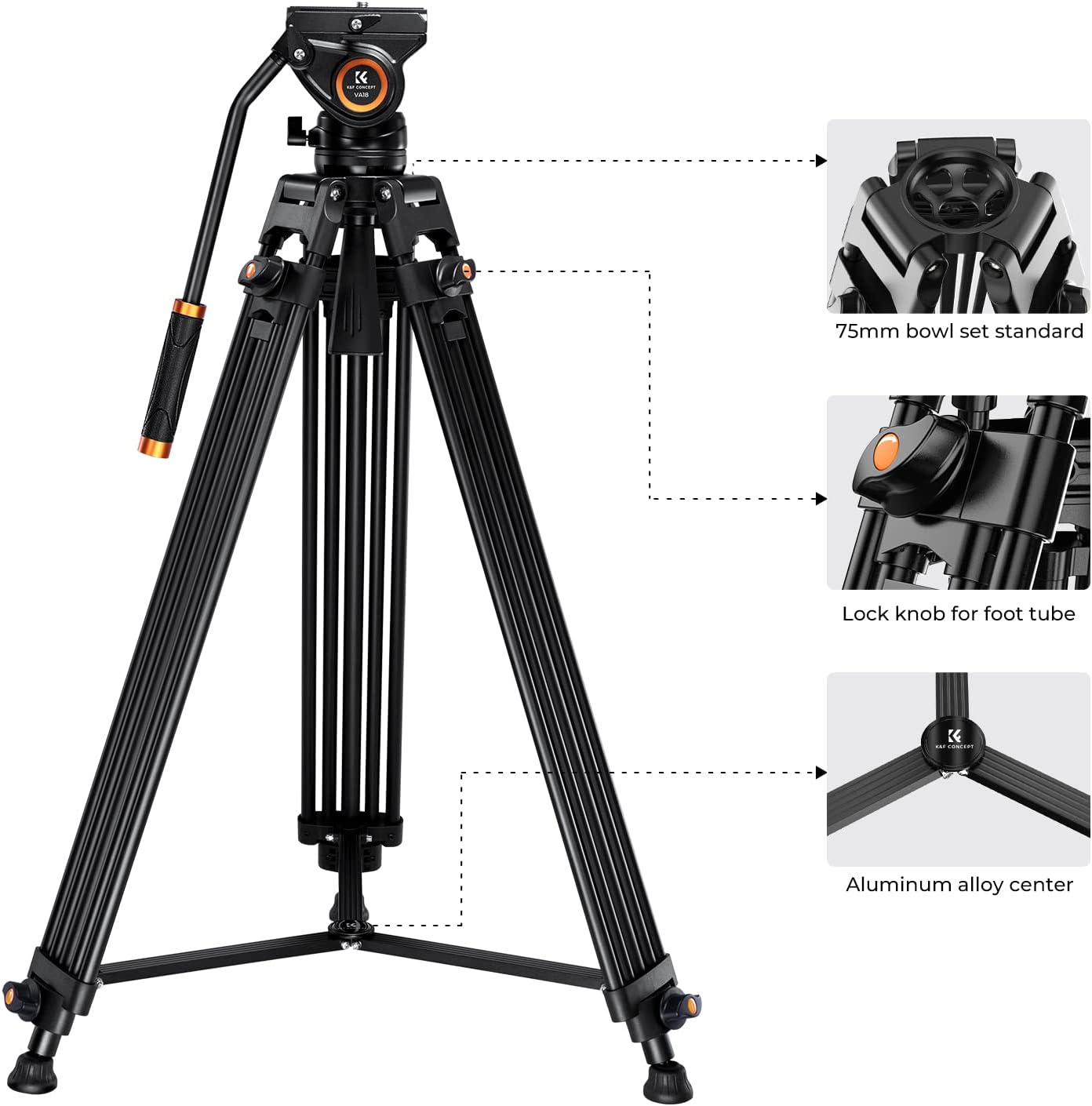 K&f Concept Treppiede Video 184cm con Testa Fluida - immagine 5