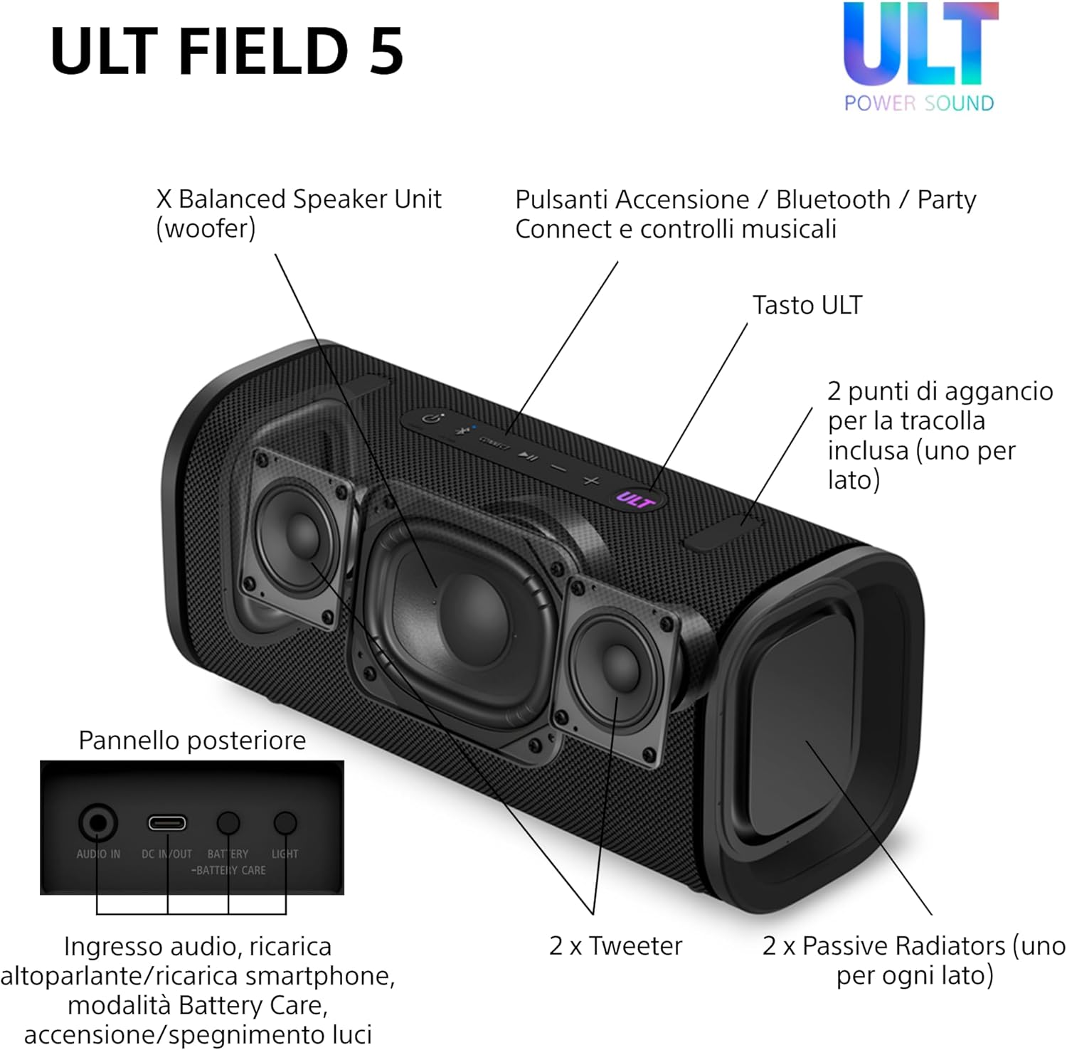 Sony ULT FIELD 5 - Speaker Portatile Bluetooth, Blanco Marfil - immagine 11