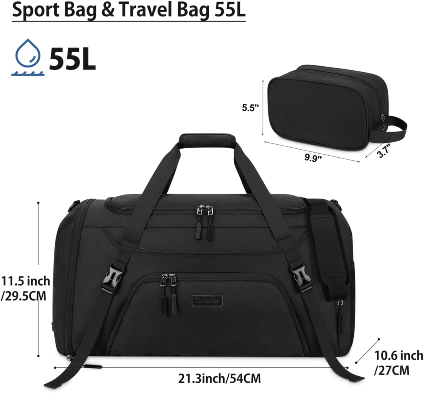 Dakuly Borsone Palestra 55L con Scomparto Scarpe, Nero - immagine 4