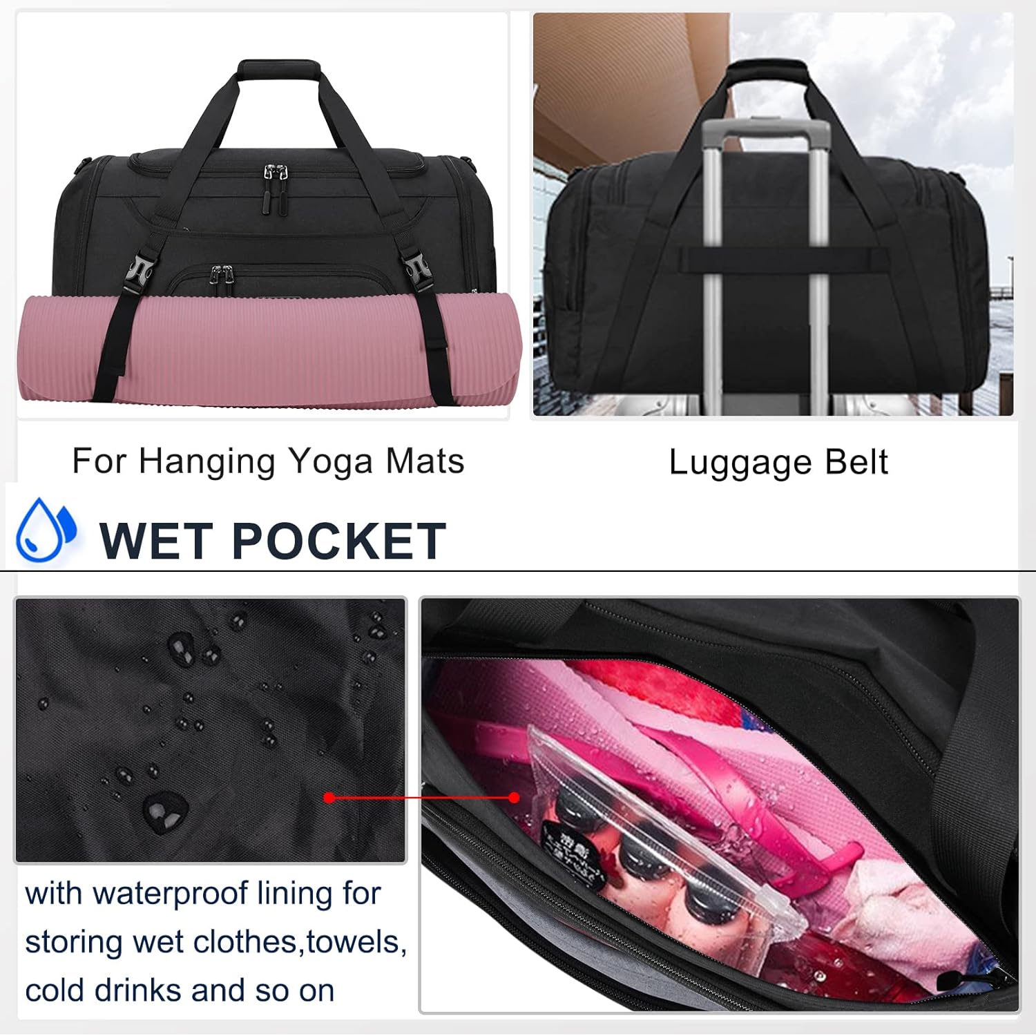 Dakuly Borsone Palestra 55L con Scomparto Scarpe, Nero - immagine 5