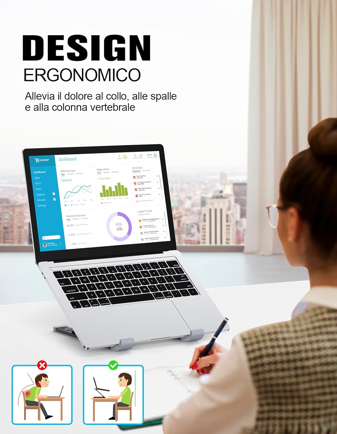 Babacom Supporto PC Portatile Regolabile 5 Livelli - immagine 3