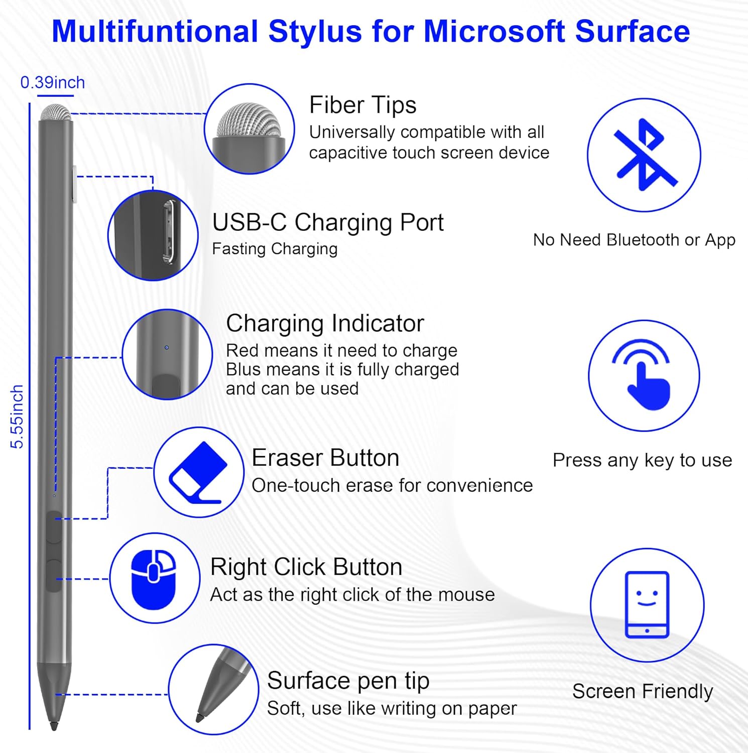 Penna Surface per Surface Pro con Punta di Precisione, Grigio - immagine 2