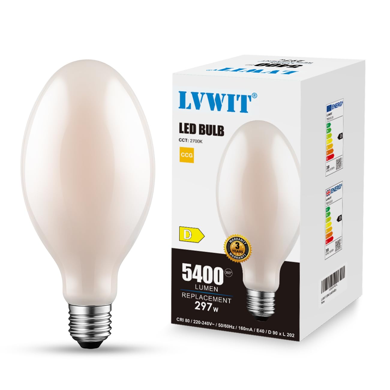 Lvwit Lampadine LED E40 Filamento 38W Luce Calda 2700K