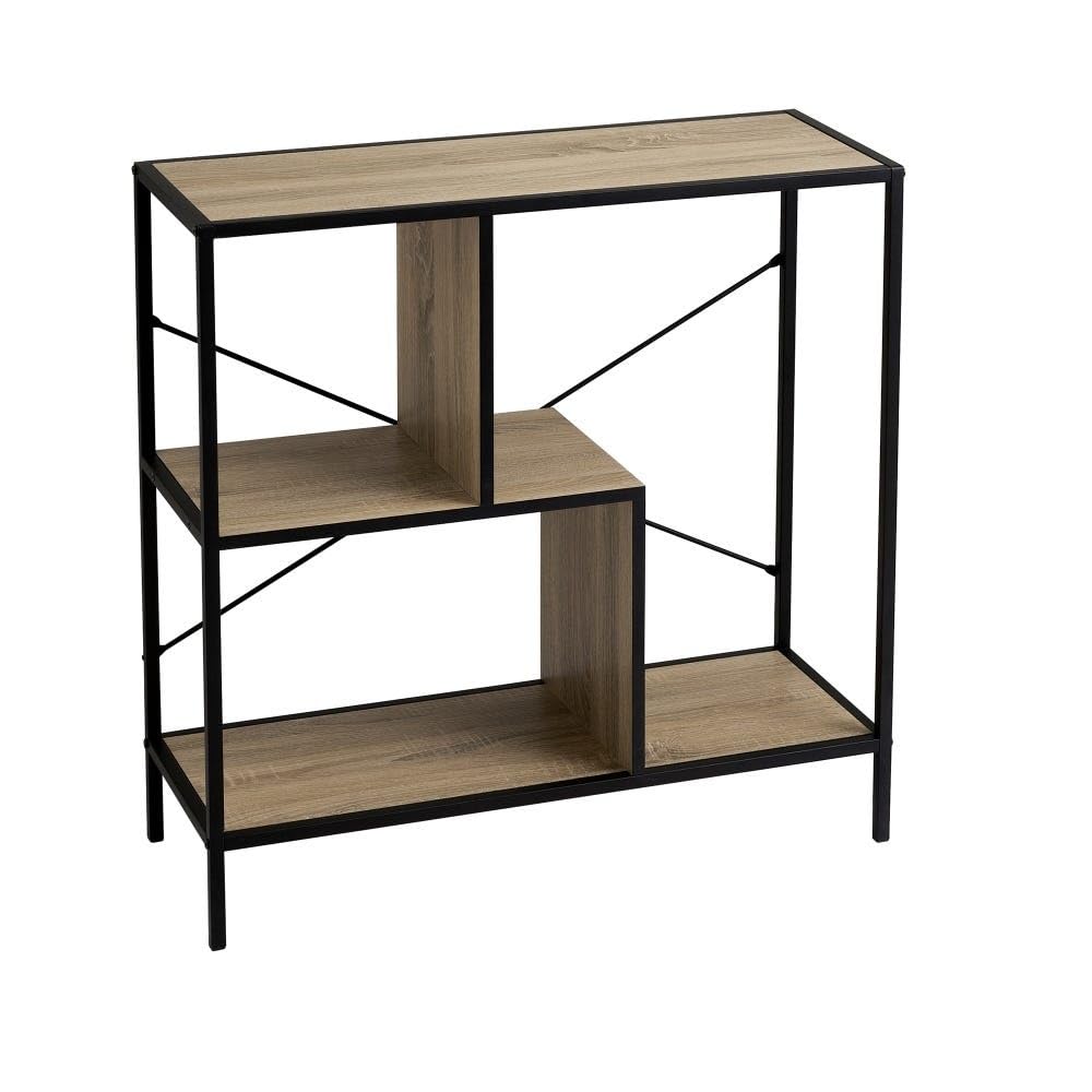 Scaffale da pavimento con 3 ripiani in PB e metallo in naturale e nero