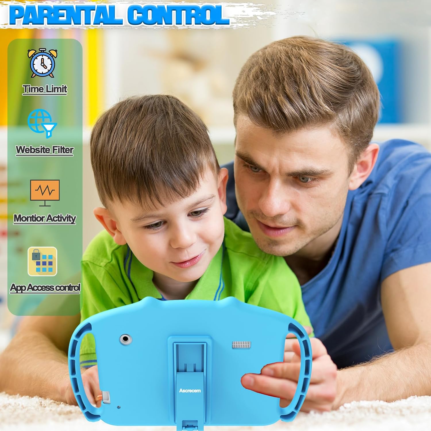 Ascrecem Tablet Bambini 7 Pollici Android, Blu - immagine 3