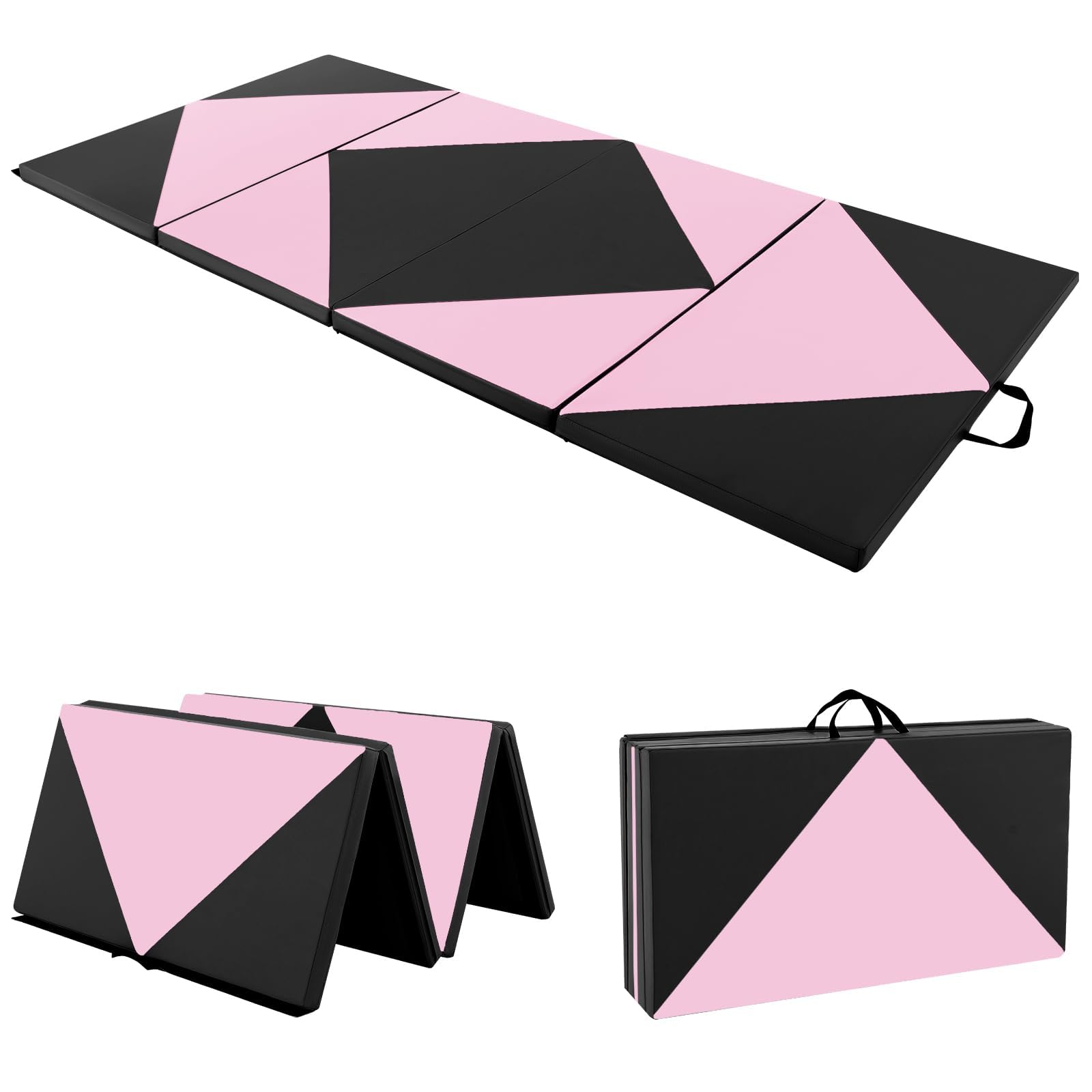 FANTASK Tappetino da ginnastica pieghevole, 240 x 120/300 x 120 cm (nero + rosa)