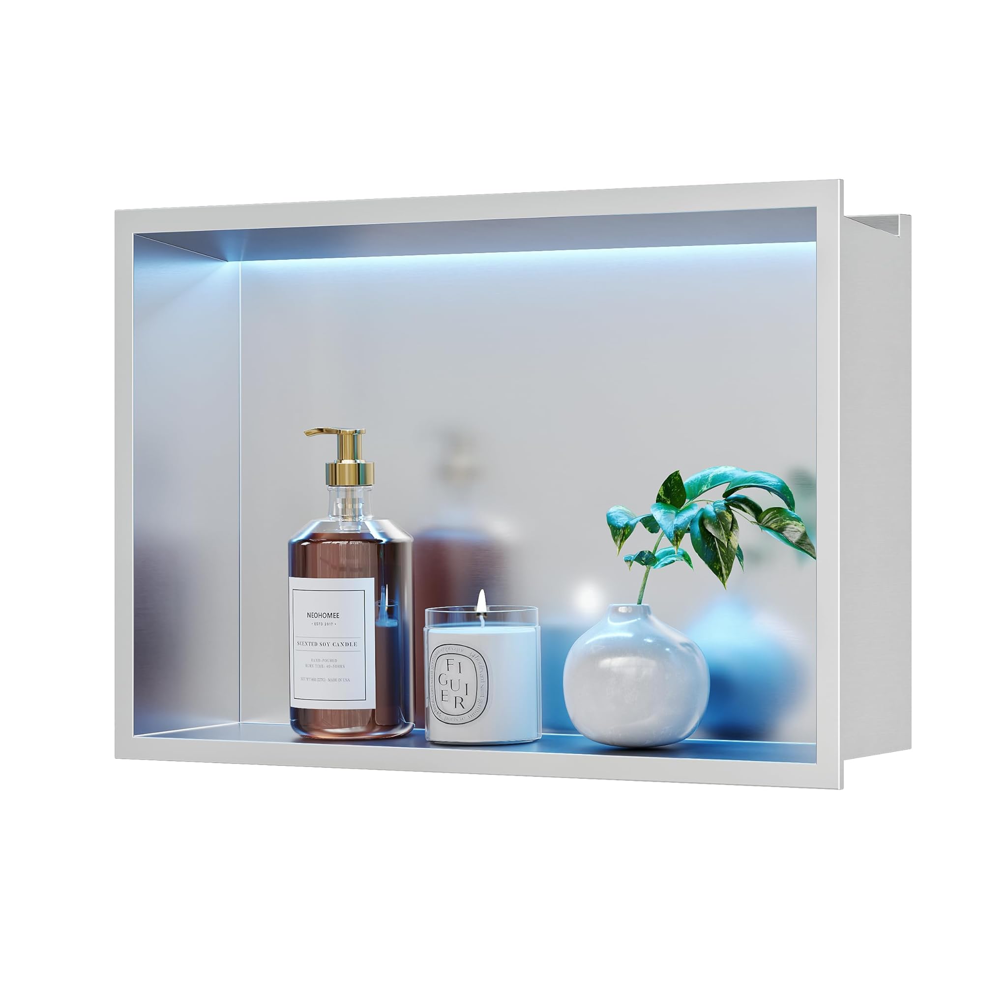 Mensola Doccia a Muro Inox con Luce LED RGB 45x30cm