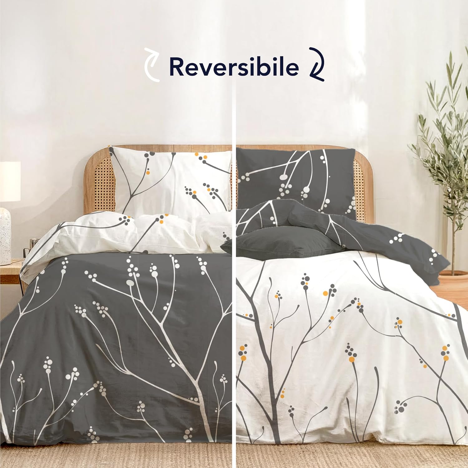 Dreamzie - Copripiumino Matrimoniale 240x220 cm, Ginkgo Grigio - immagine 3