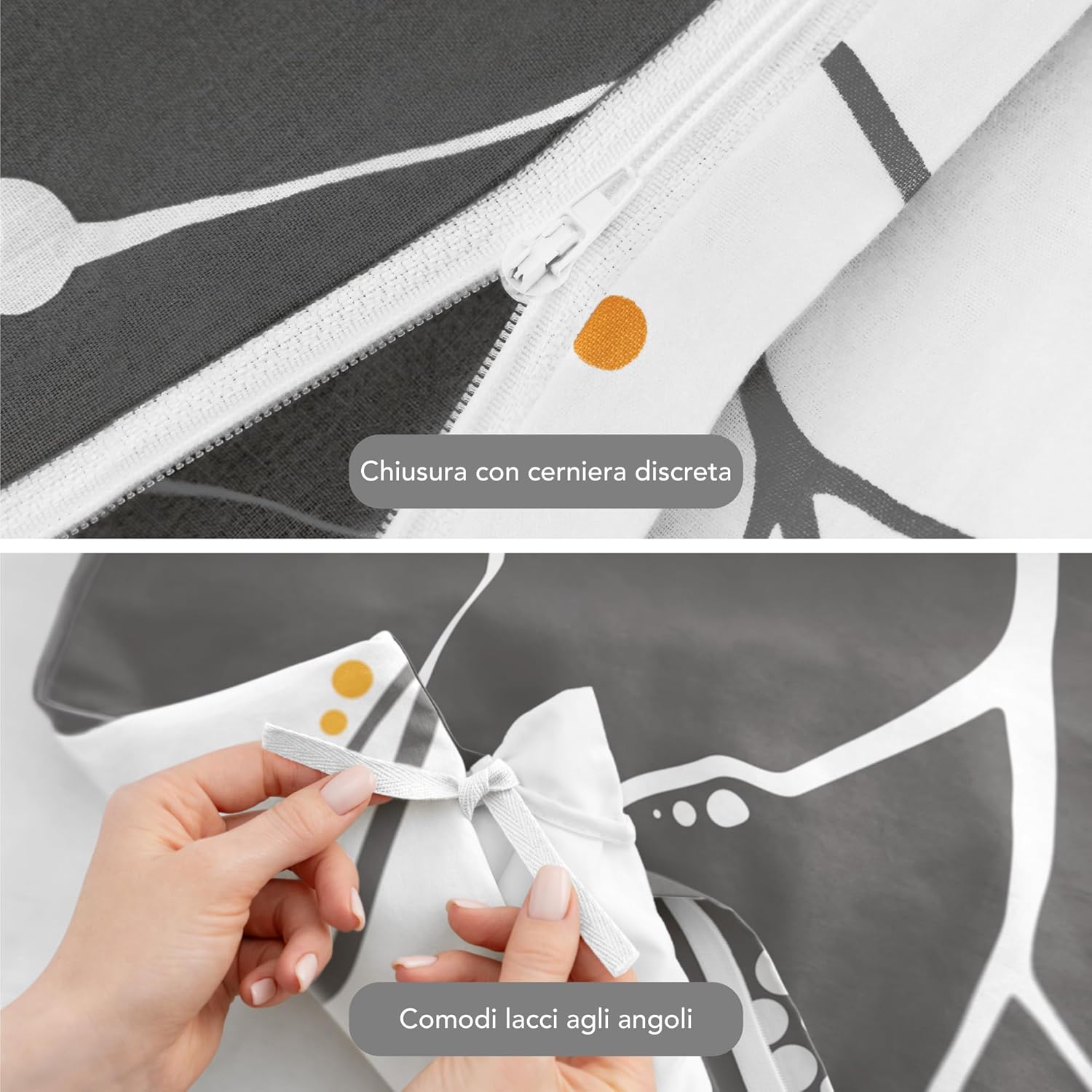 Dreamzie - Copripiumino Matrimoniale 240x220 cm, Ginkgo Grigio - immagine 4