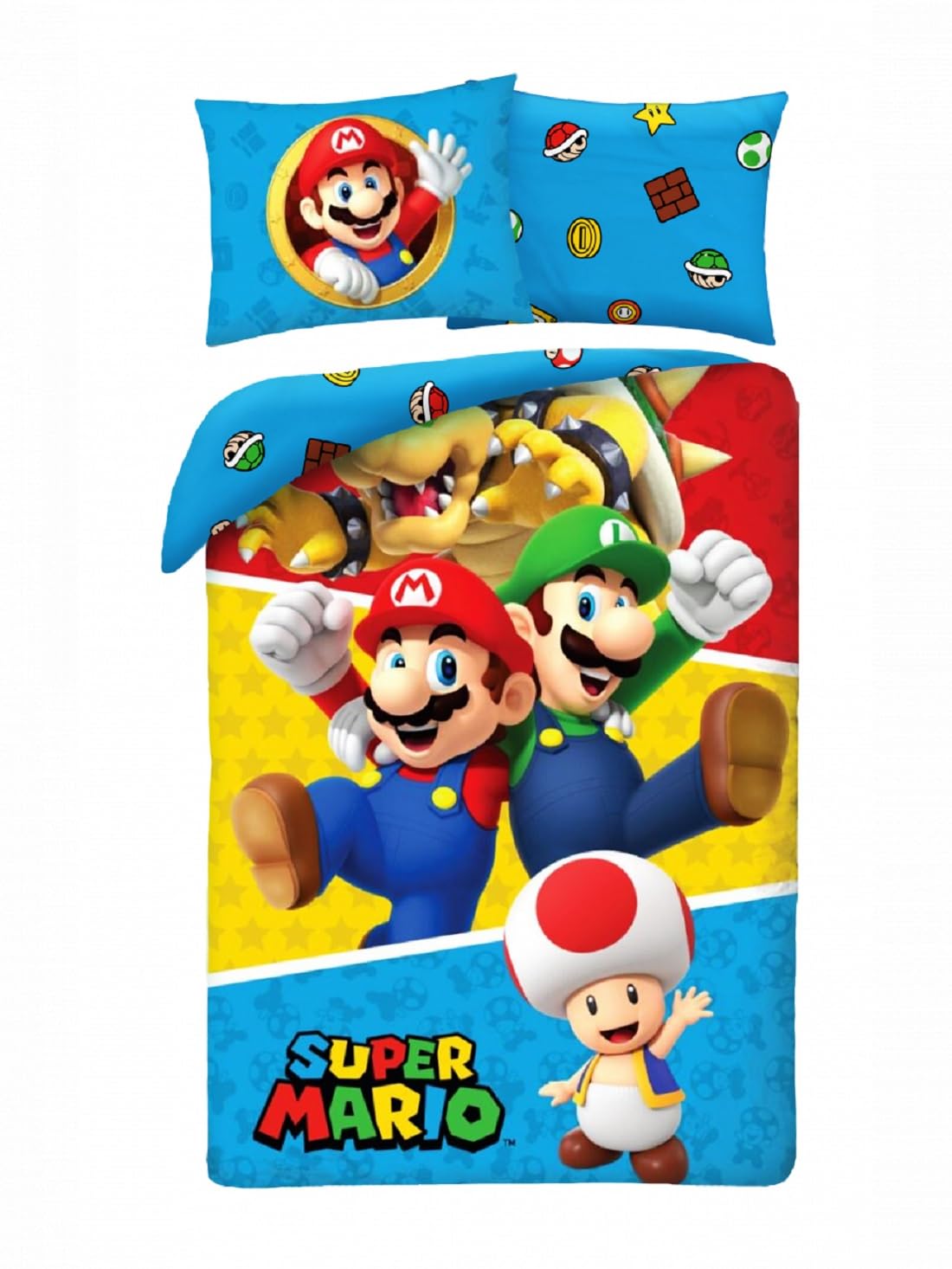 SUPER MARIO Set Letto - Copripiumino 140x200cm con Federa