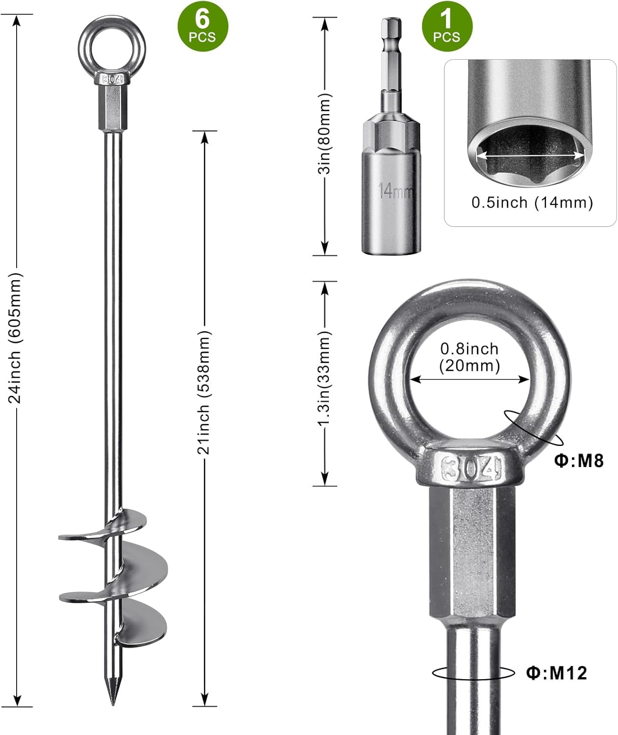 Insaga Picchetti per Tenda 61cm in Metallo, 6 Pezzi - immagine 6