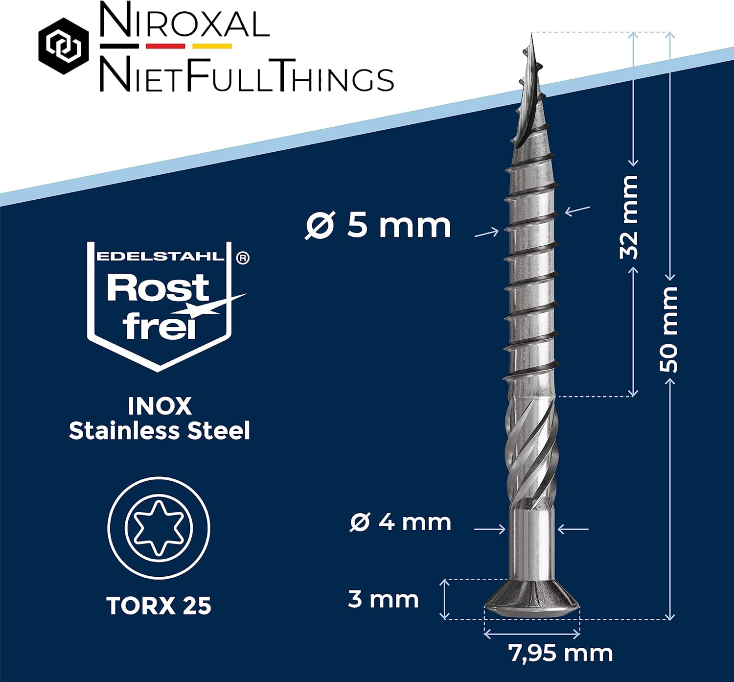 1000 Viti per Terrazze 5x50mm in Acciaio Inox C1 - immagine 2