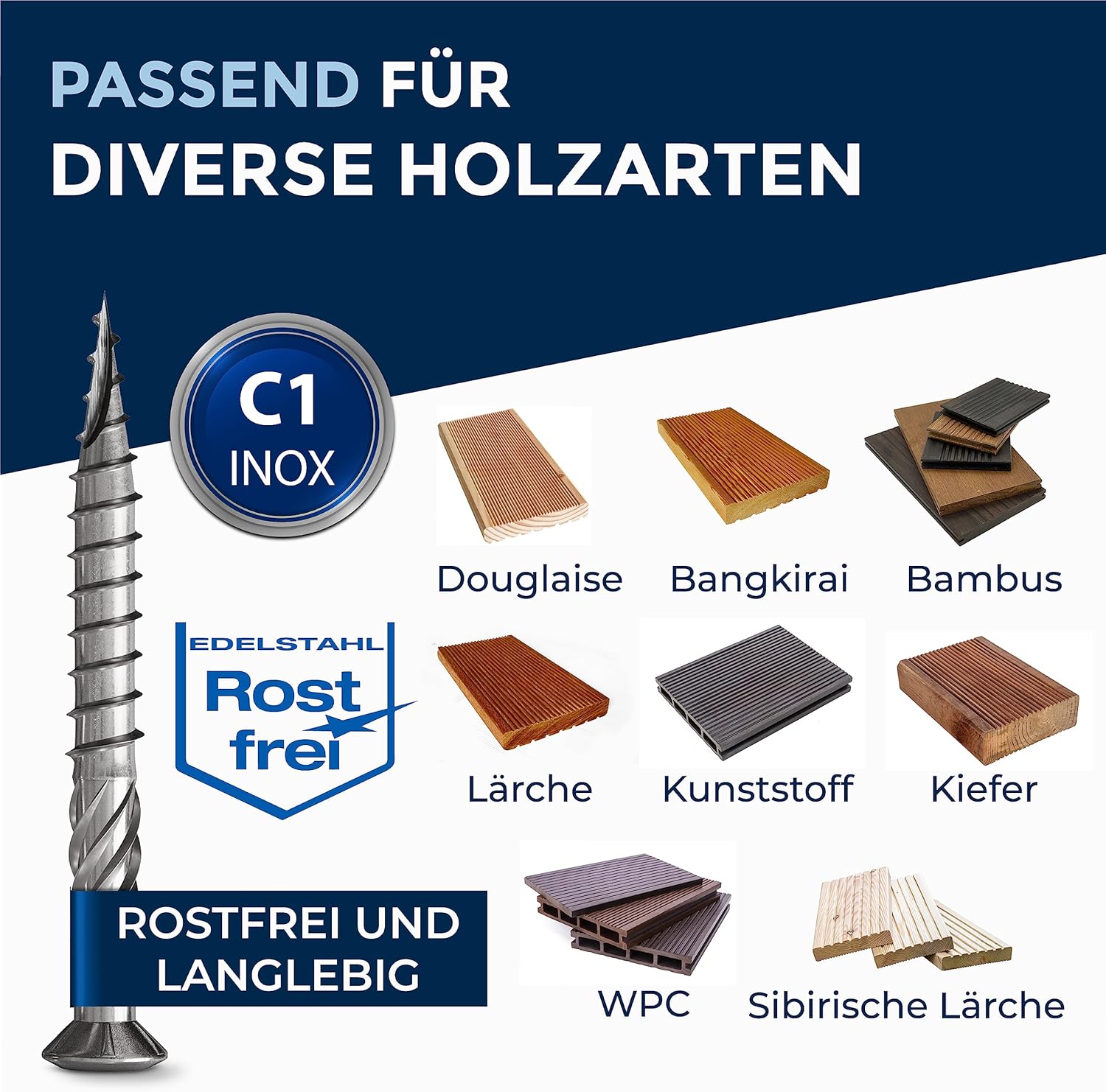 1000 Viti per Terrazze 5x50mm in Acciaio Inox C1 - immagine 5