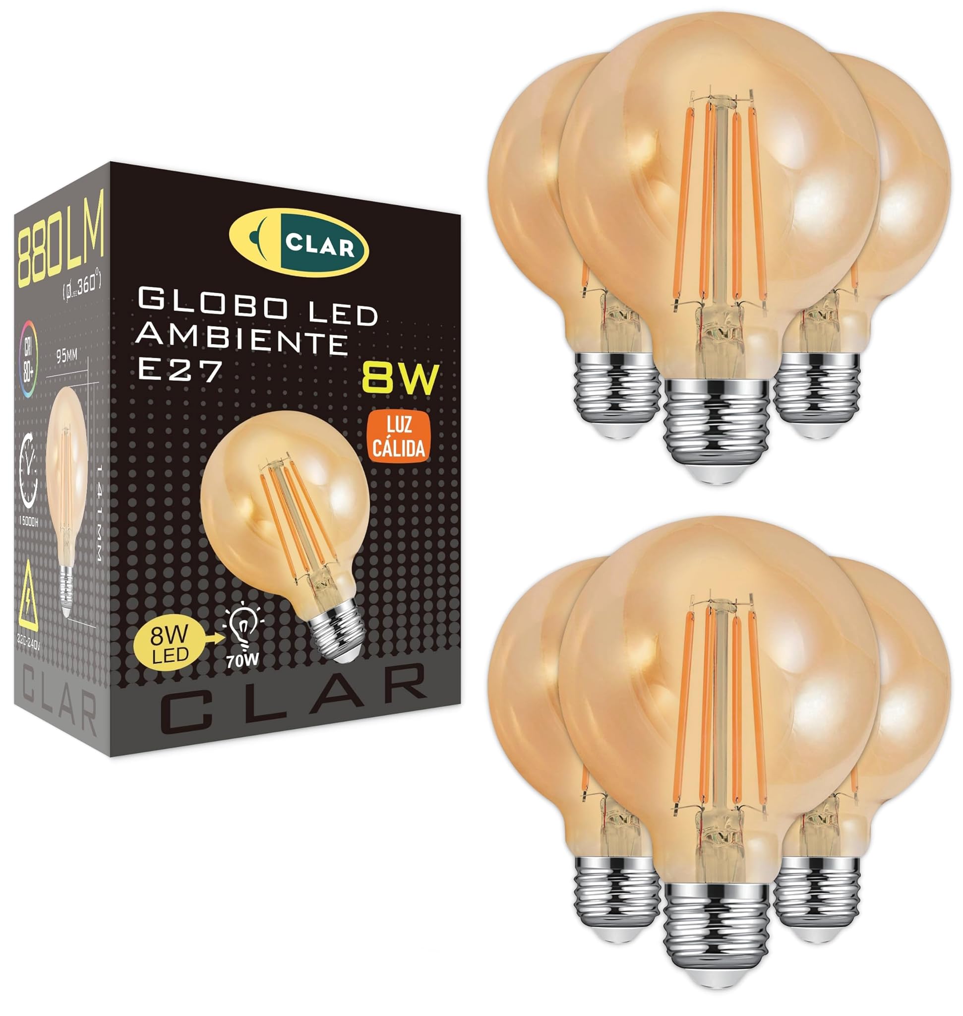 Clar Lampadina E27 Vintage Gigante G95 Ambra 8W