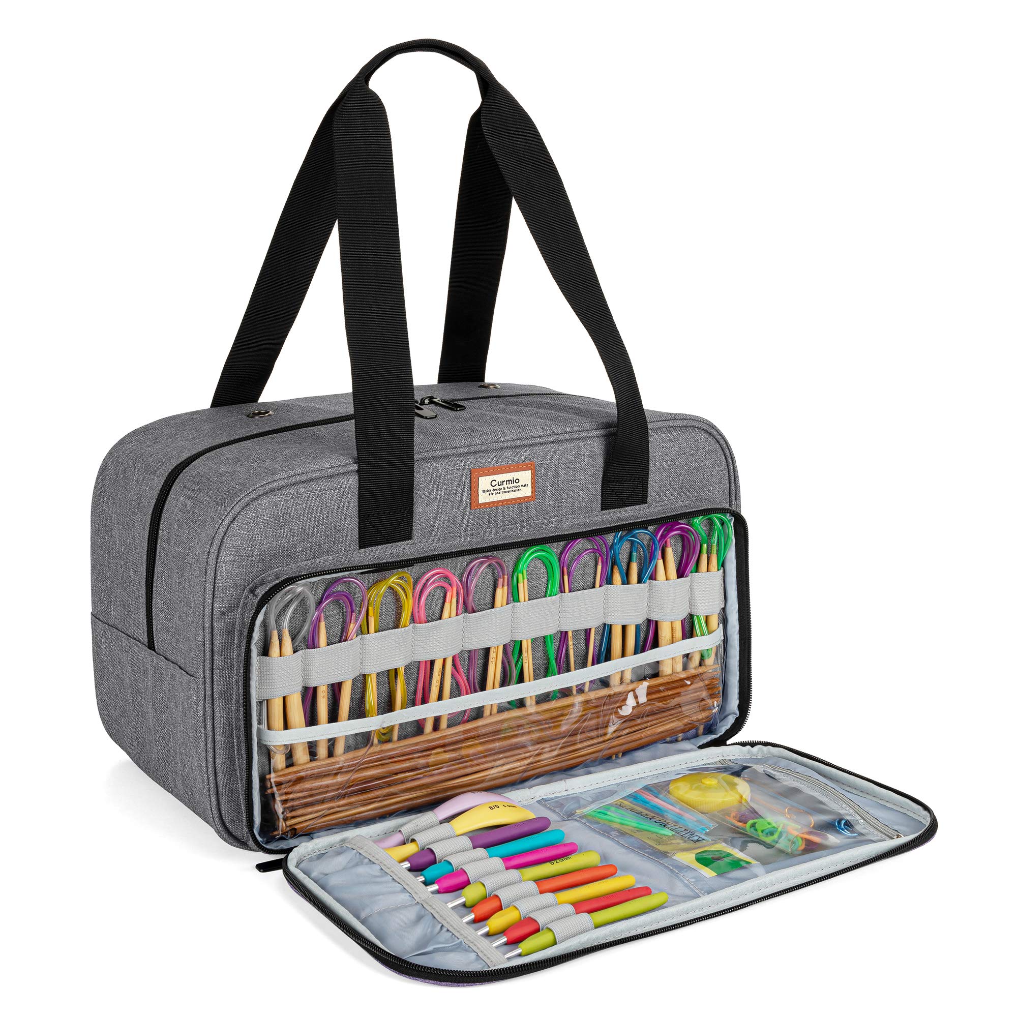 CURMIO Borsa Porta Filati per Uncinetto, Grigio