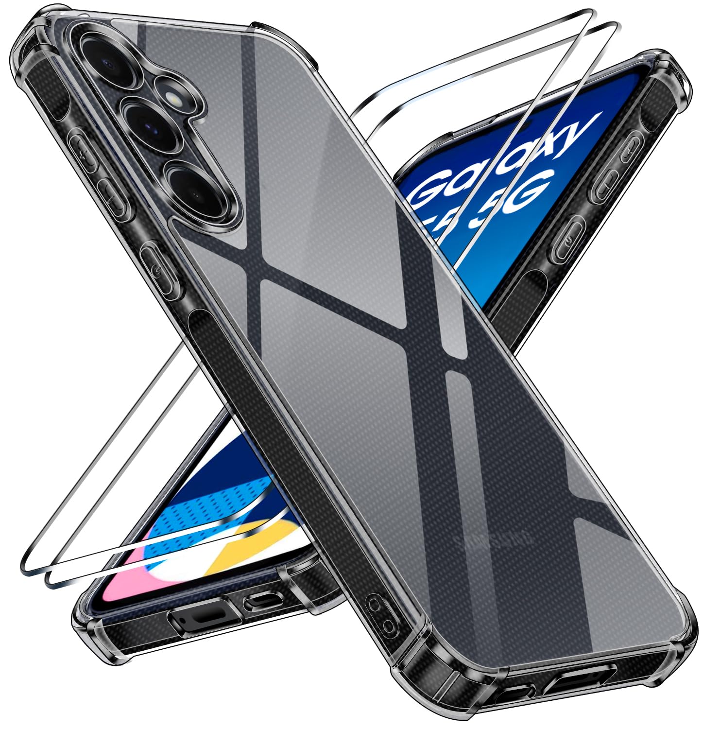 Ivoler Cover per Samsung Galaxy A55 5G con 2 Vetri Temperati, Nero