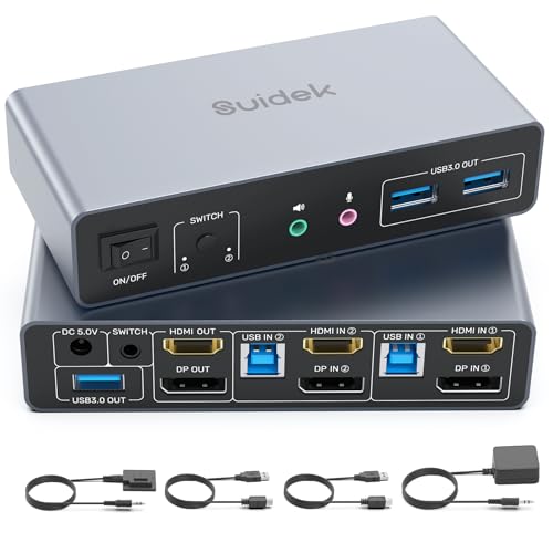 Suidek Commutatore KVM HDMI Displayport 2 PC 2 Monitor