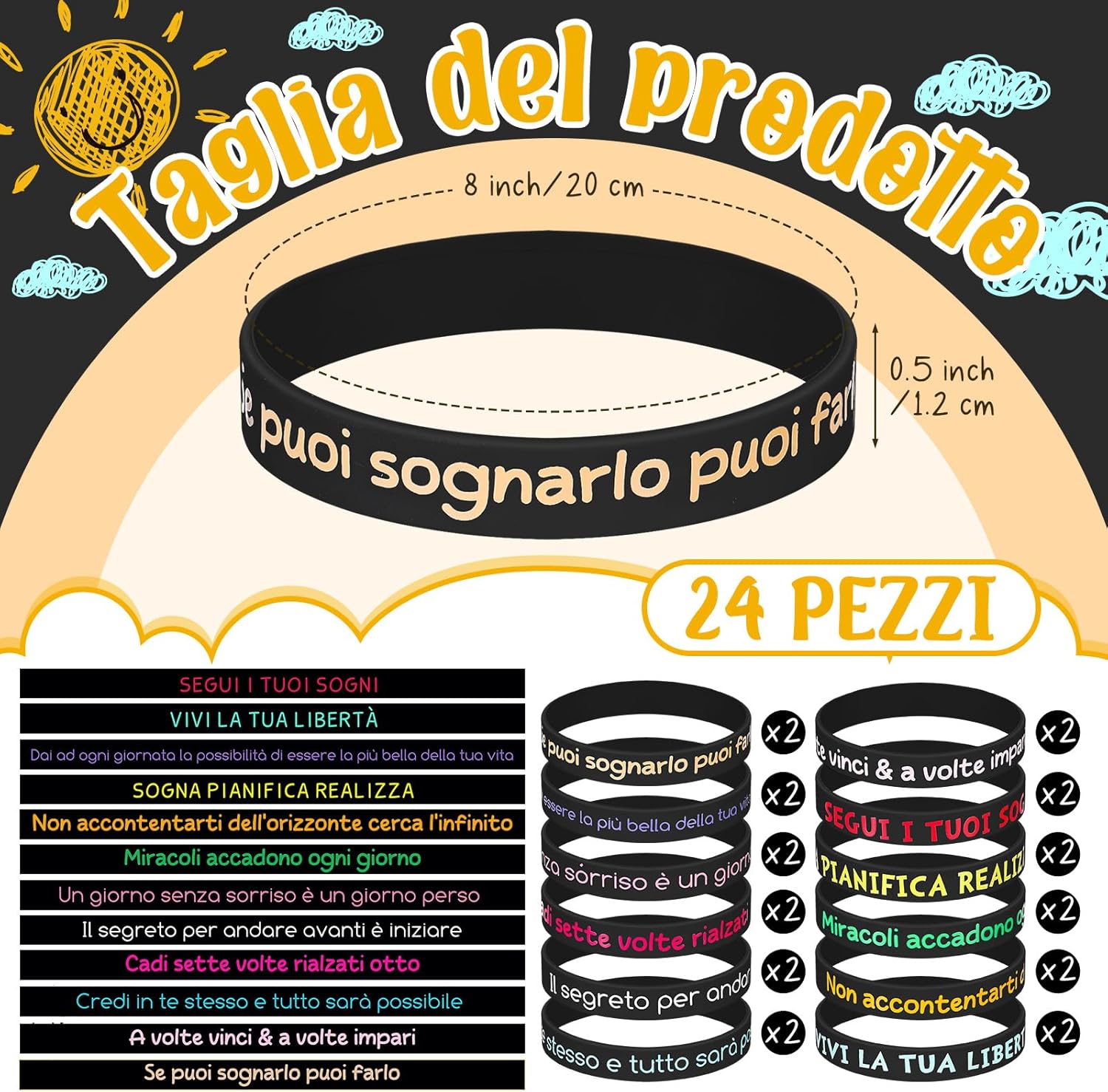 Otuuz 24 Braccialetti Motivazionali in Silicone - immagine 3