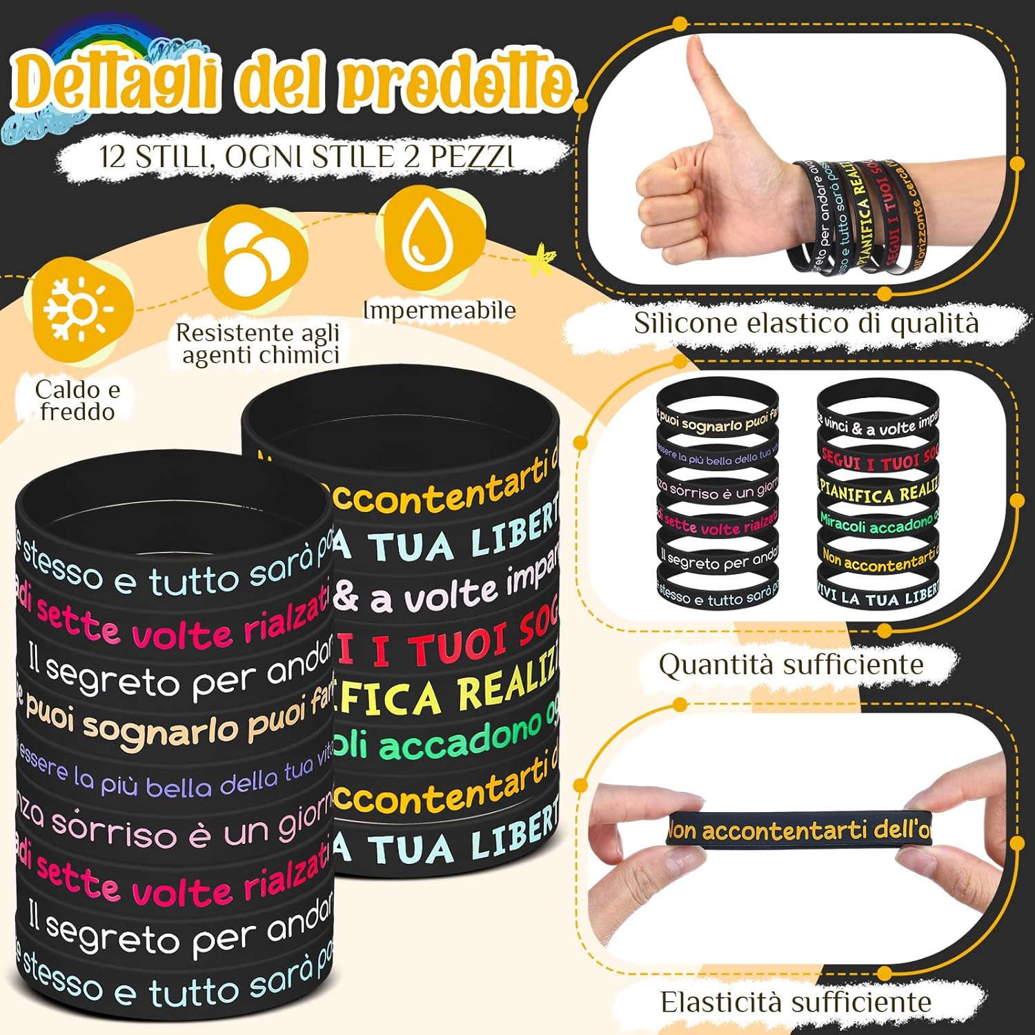 Otuuz 24 Braccialetti Motivazionali in Silicone - immagine 4