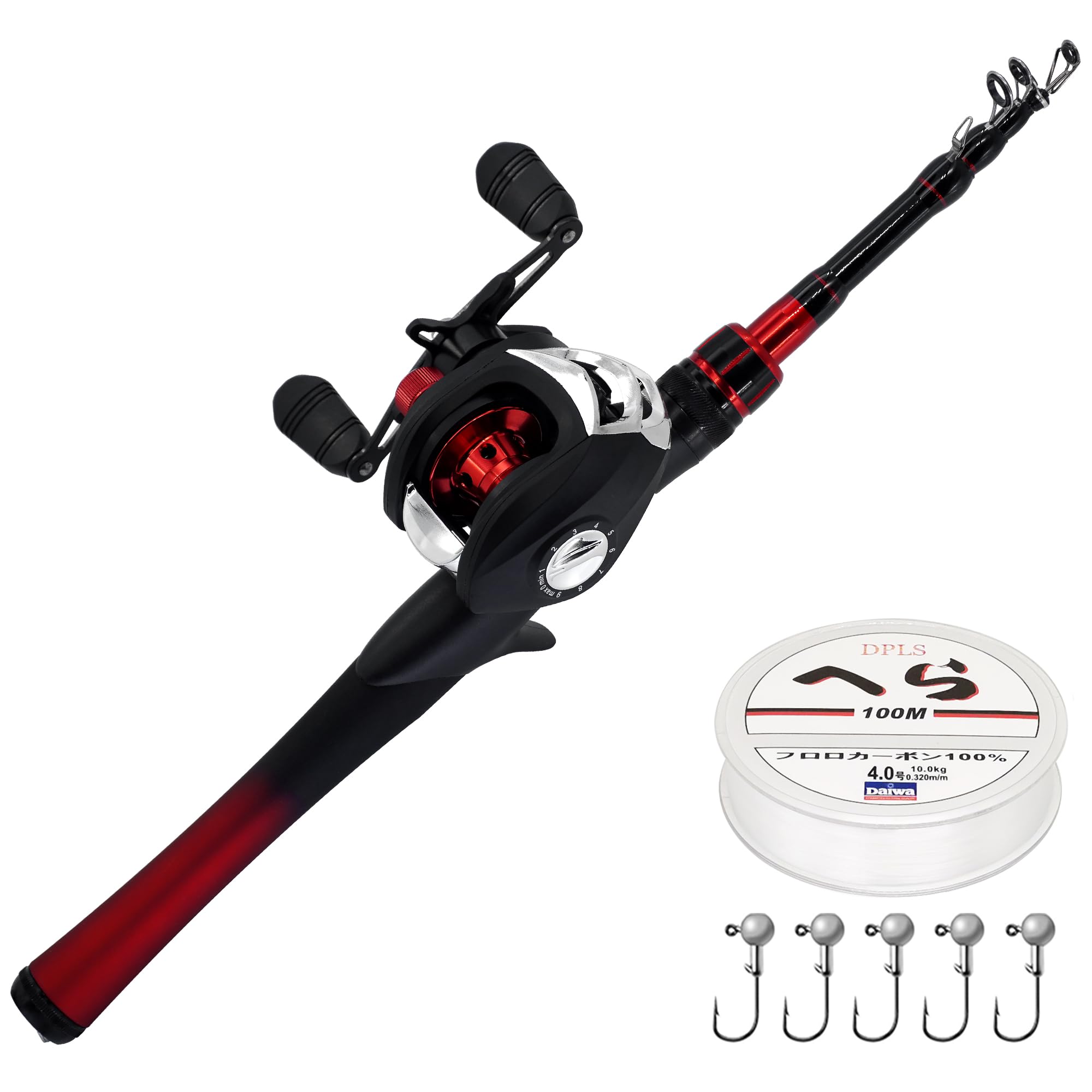 Kilitn Canna da Pesca e Mulinello Combo, Baitcasting Combo Baitcast Reel 1.5M Durevole Canna Telescopica in Fibra di Vetro con Lenza Kit Completo Manico Comodo