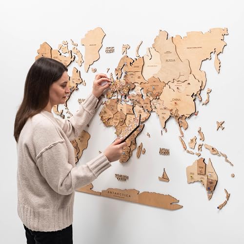 ENJOY THE WOOD Mappa Mondiale in Legno 3D (M, Light)