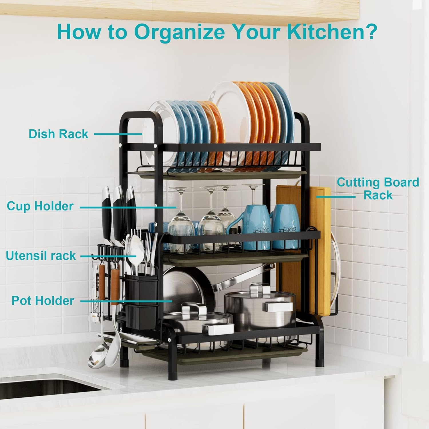 Scolapiatti 3 Ripiani Grande con Vassoio Antigoccia - immagine 2