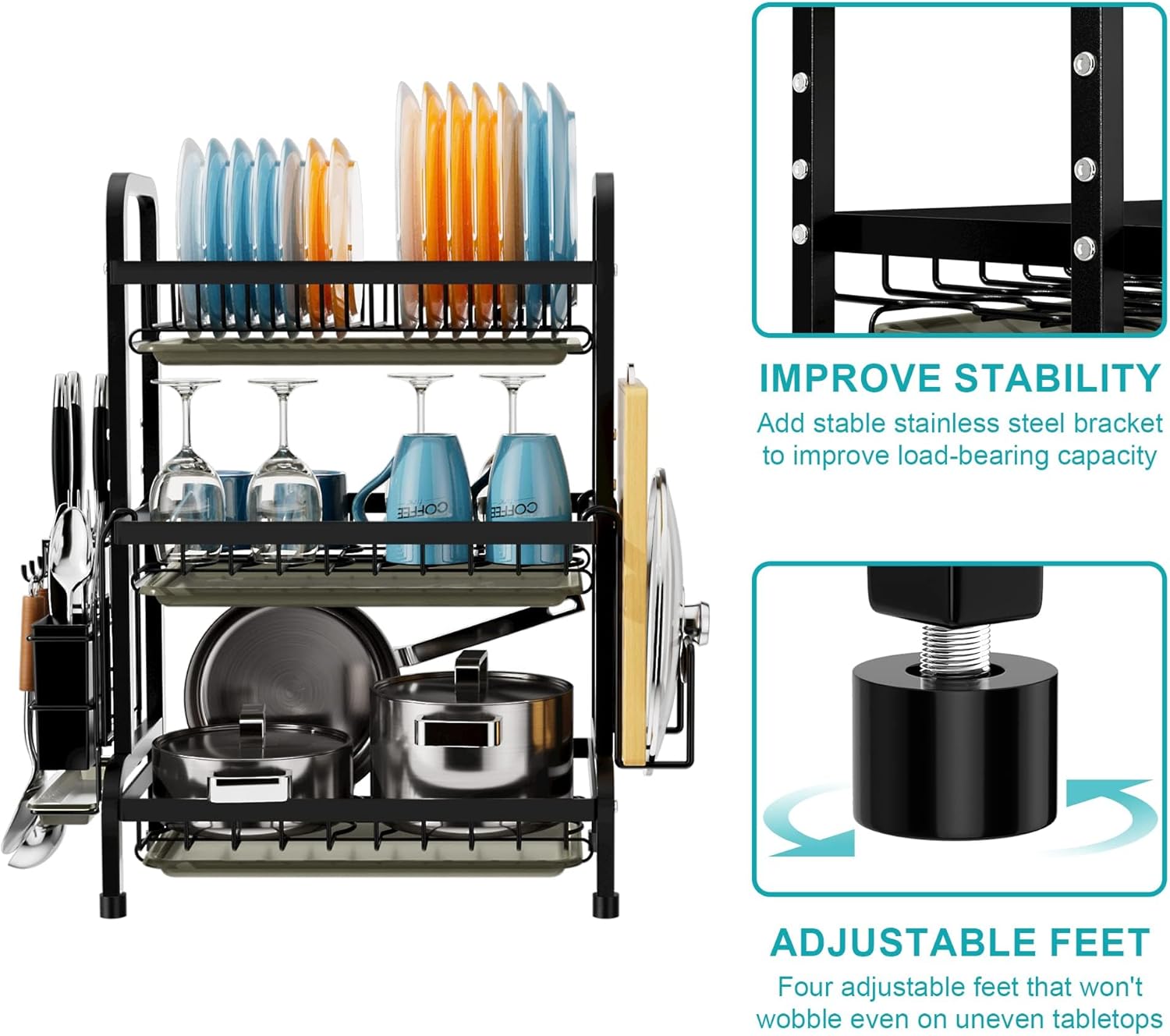 Scolapiatti 3 Ripiani Grande con Vassoio Antigoccia - immagine 4