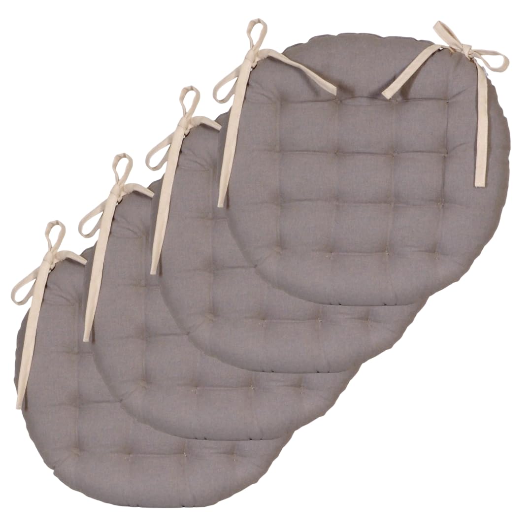 Atout Ciel Set di 4 cuscini per sedia rotondi bicolore D.40cm, Beige/Grigio