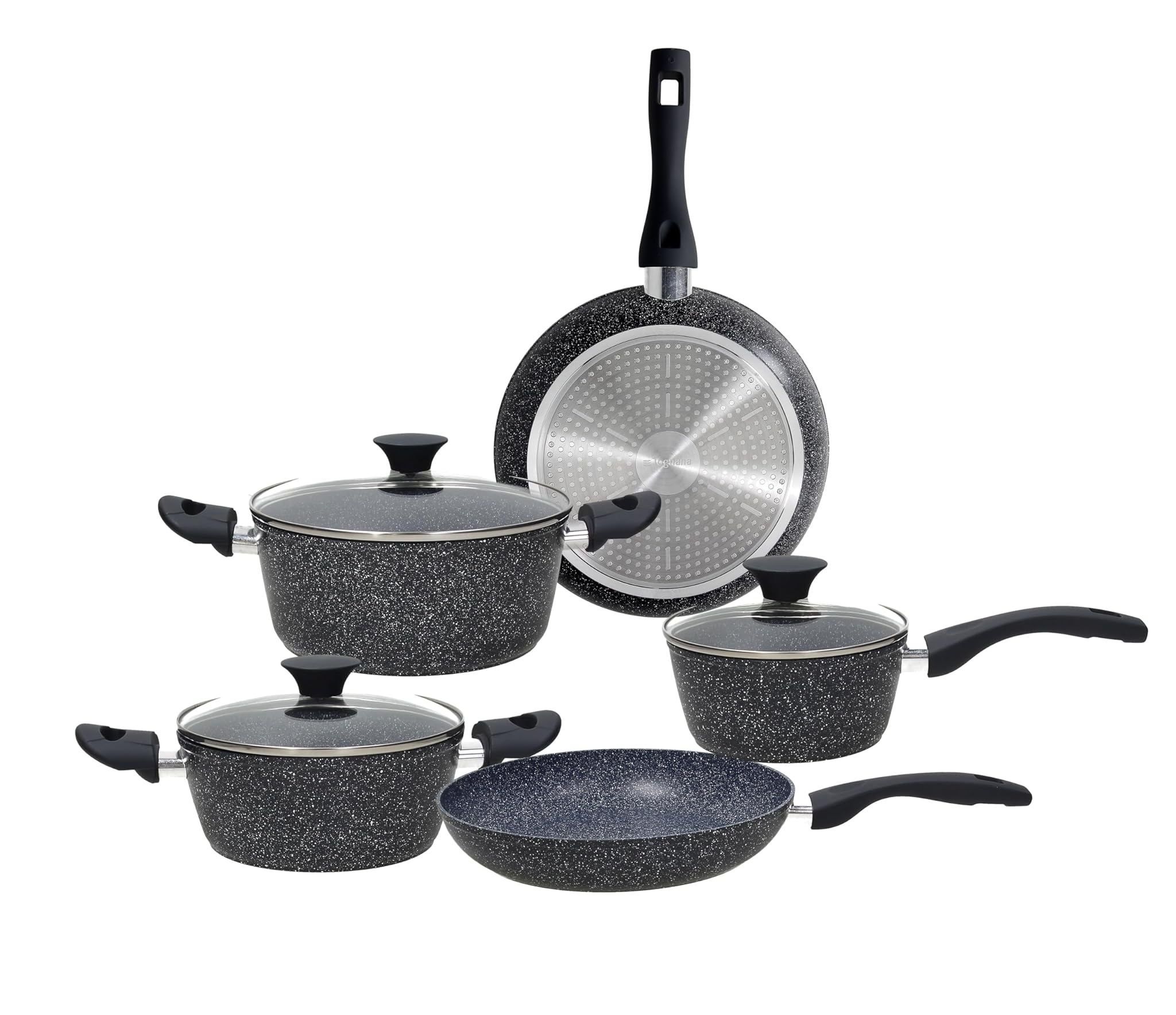Tognana Gemstone, batteria di pentole e padelle 8 pezzi, alluminio, nero