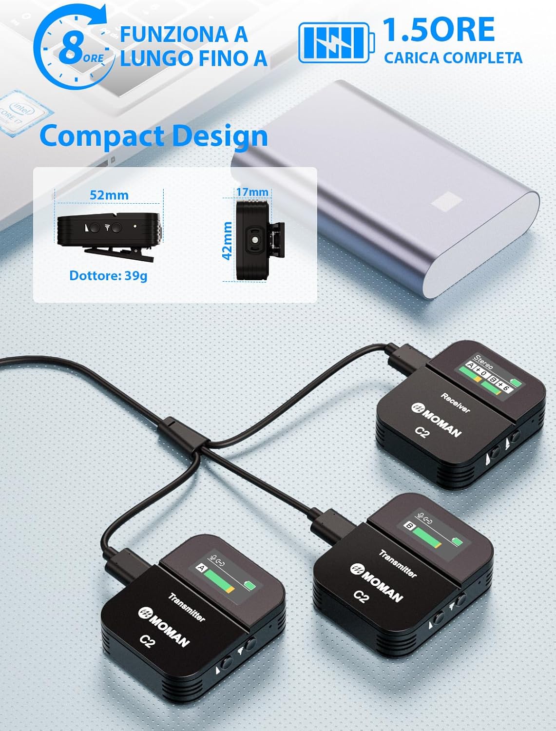 Moman C2X Microfono Lavalier Wireless Professionale 2.4GHz - immagine 5