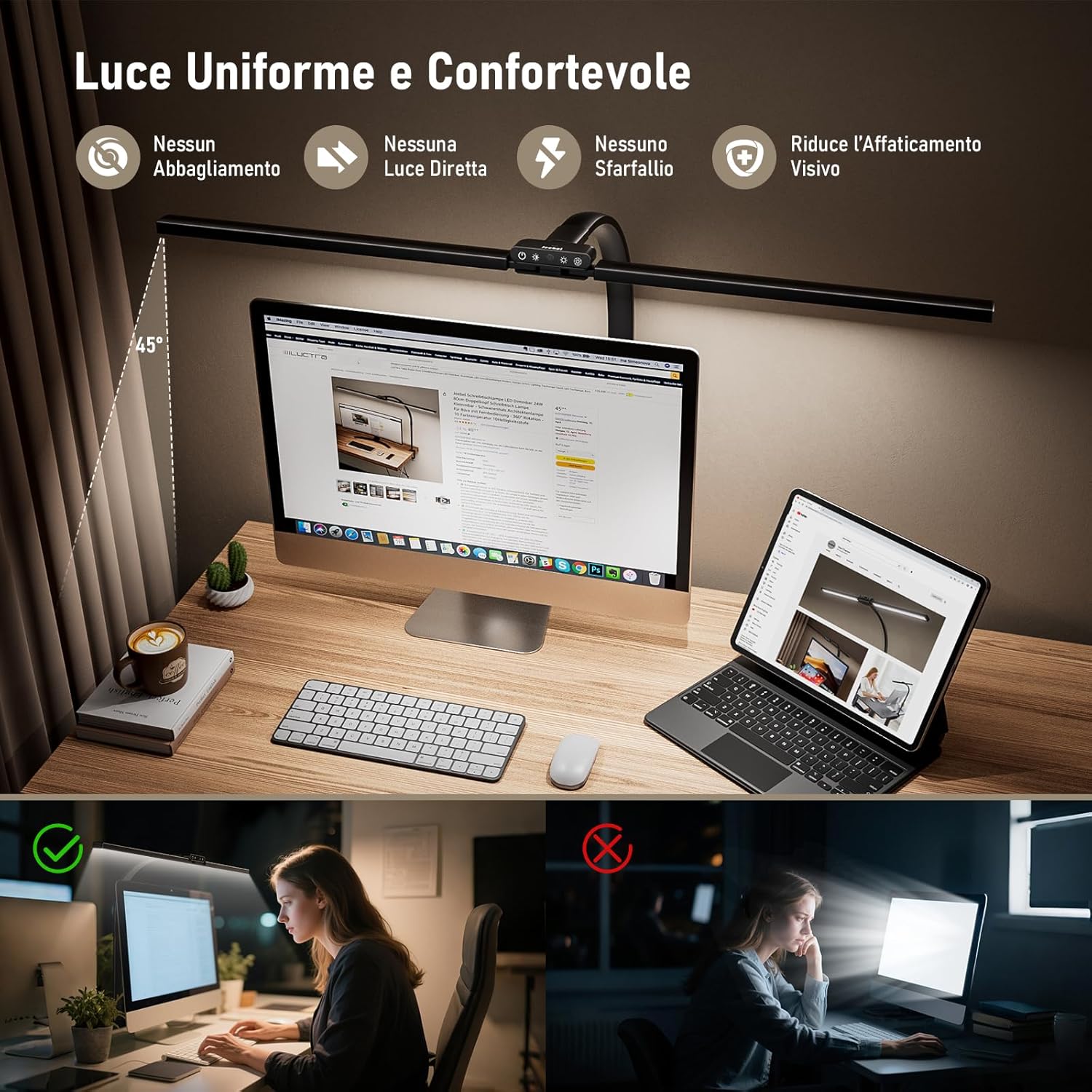 Jeebel Lampada da Scrivania LED 24W 80CM con Telecomando - immagine 2