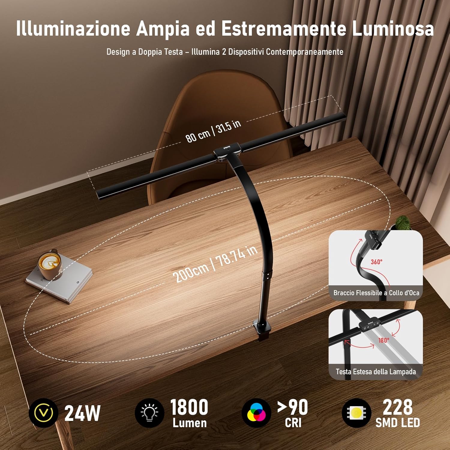 Jeebel Lampada da Scrivania LED 24W 80CM con Telecomando - immagine 4