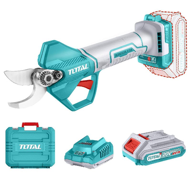 Total - Forbici da Potatura Brushless a Batteria, Blu