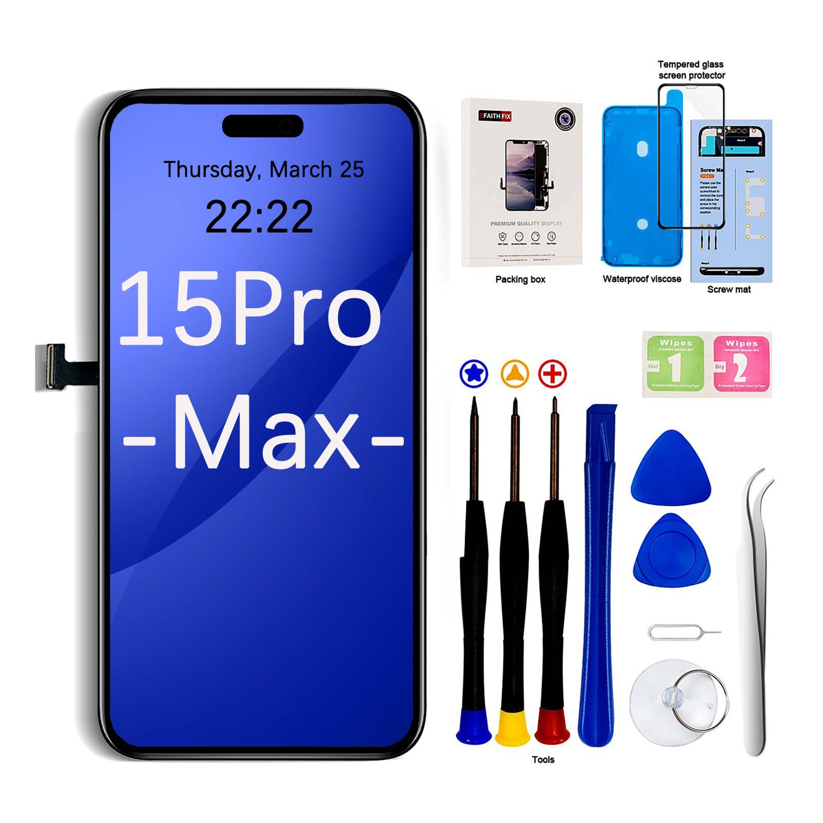 EFaith Schermo di Ricambio per iPhone 15 Pro Max 6.7"