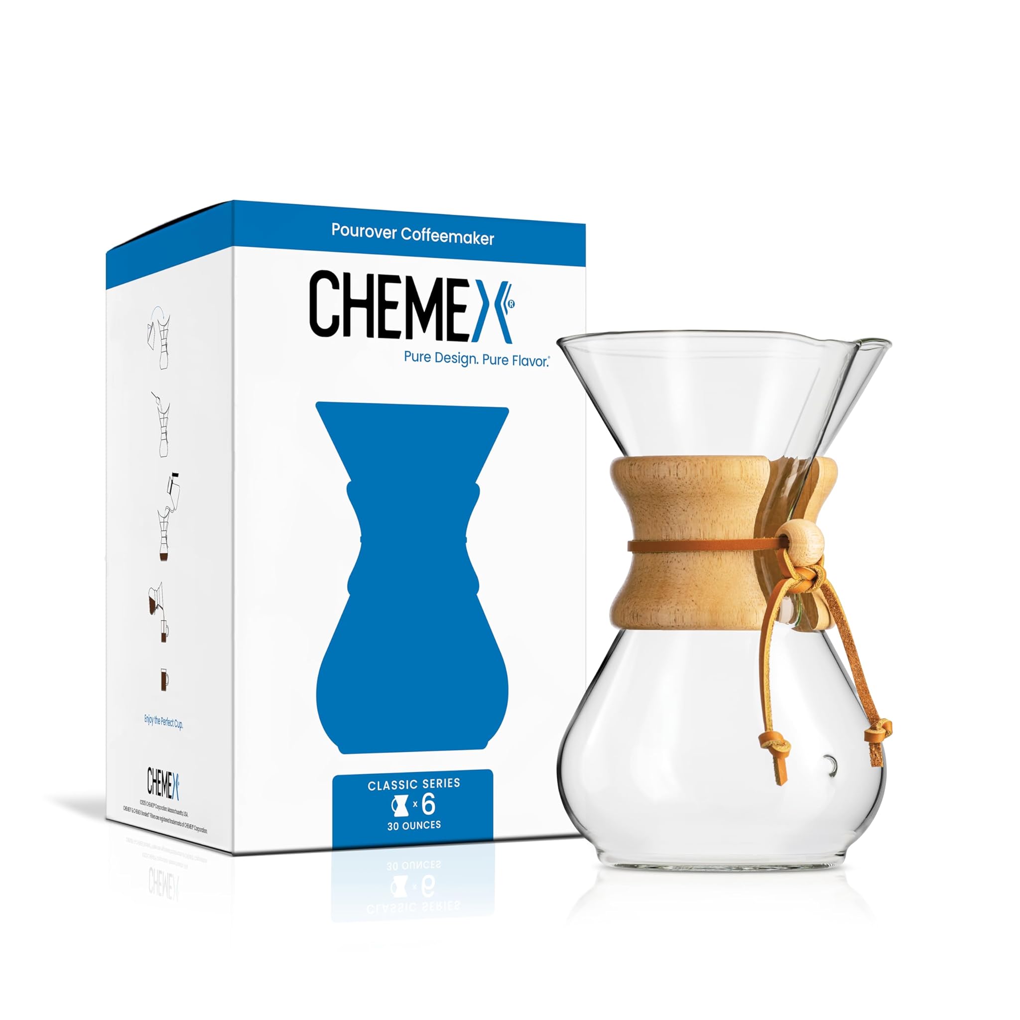 Chemex CM-6A Birraio di caffè, Legno, Vetro, Pelle, Trasparente
