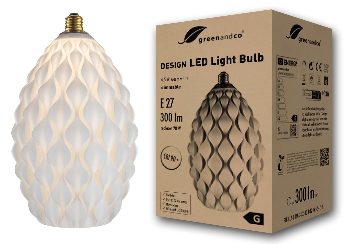 Greenandco Lampada di Design LED Bianca a Fiore E27