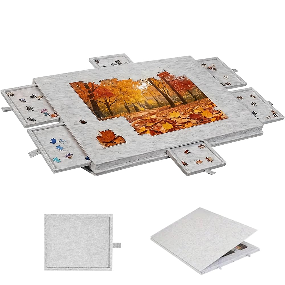 Puzzle con 6 cassetti, tavolo puzzle da 1000 pezzi, supporto e copertura 2 in 1, super leggero, tavolo puzzle in feltro, tavolo puzzle portatile fino a 1000 pezzi (grigio)
