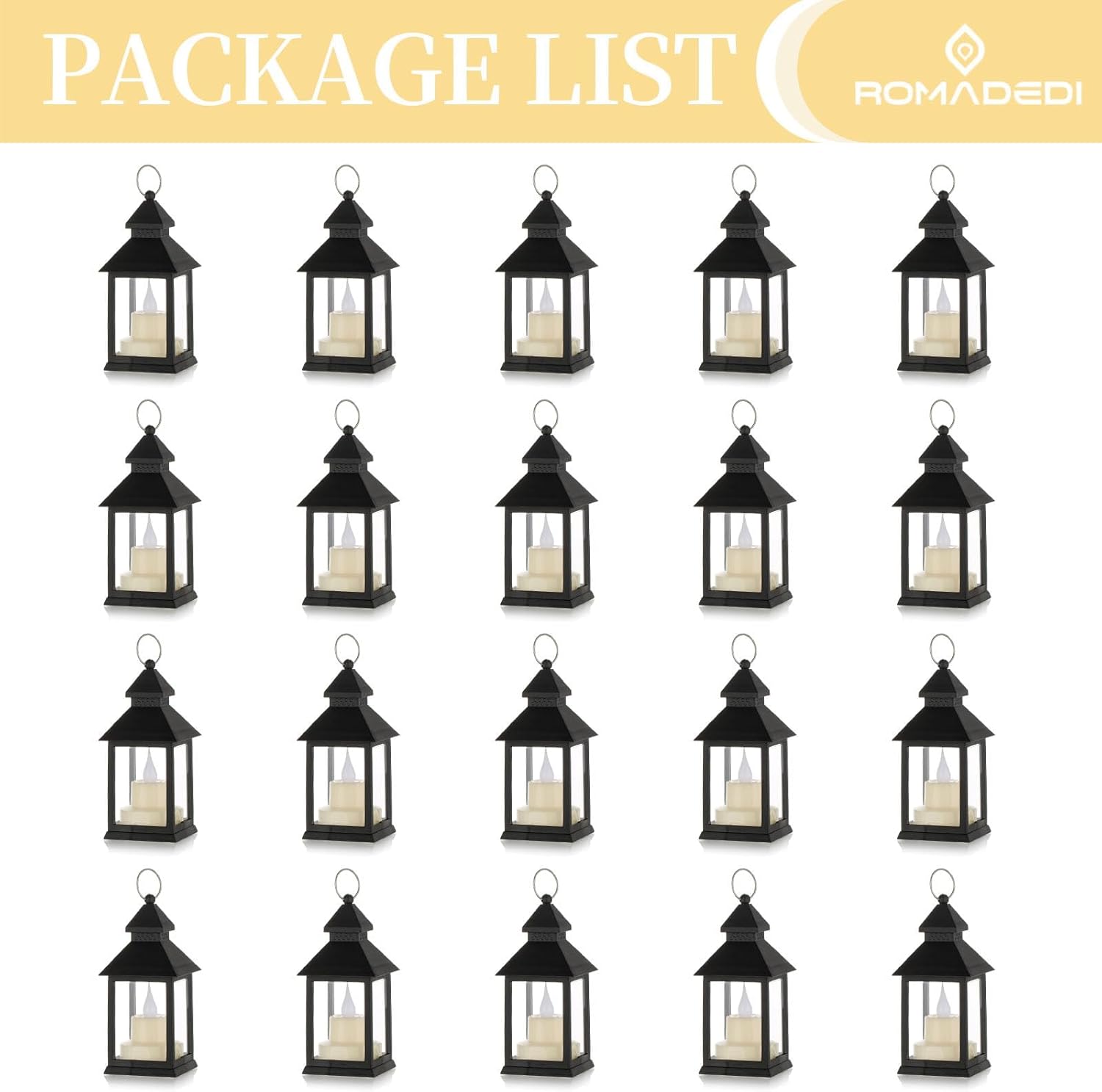 Romadedi Lanterna Nera da Tavolo a LED, Set da 20 Mini - immagine 8