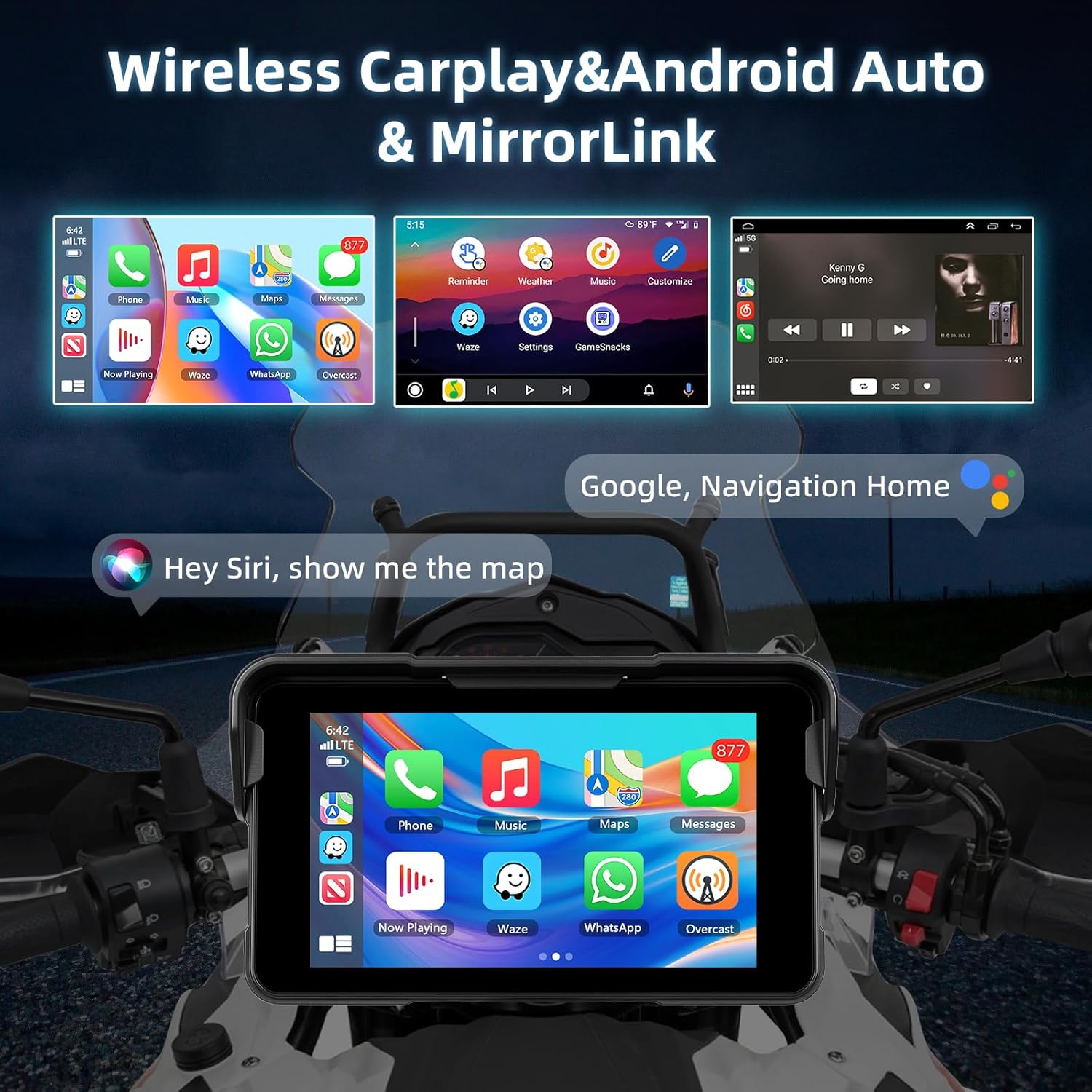 Schermo Carplay Moto 5" Touchscreen con Android Auto - immagine 2