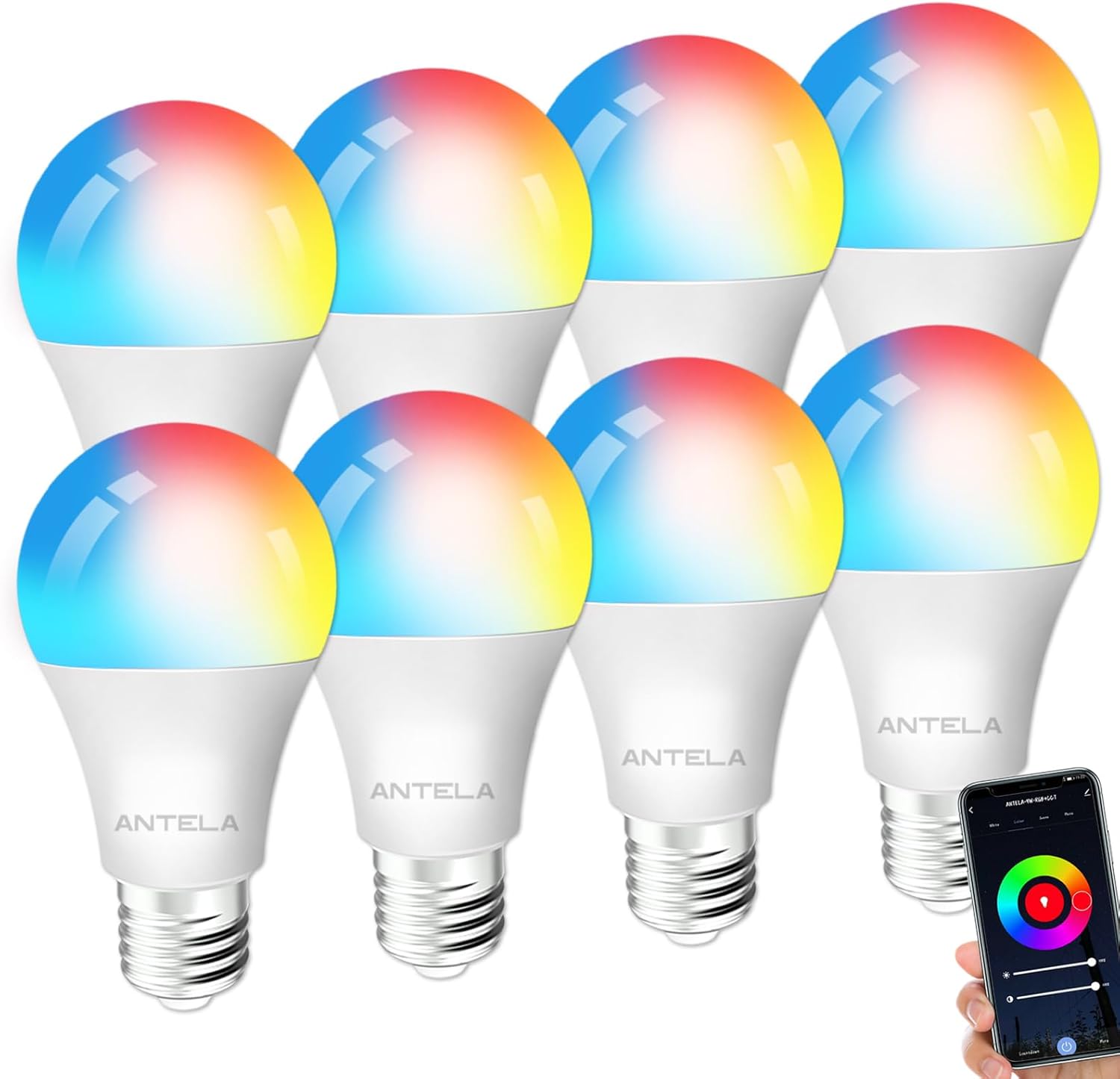 Antela 8pz Lampadine LED Smart WiFi Dimmerabili