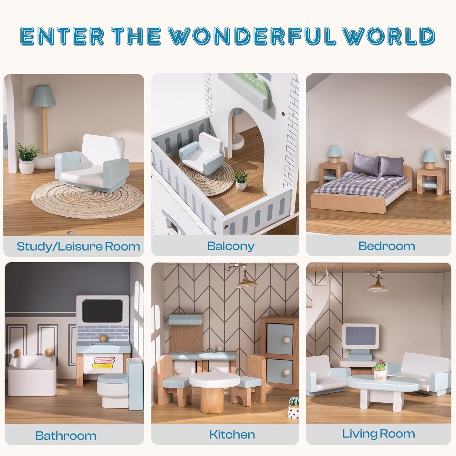 ROBUD Casa delle Bambole in Legno con Luci - immagine 3