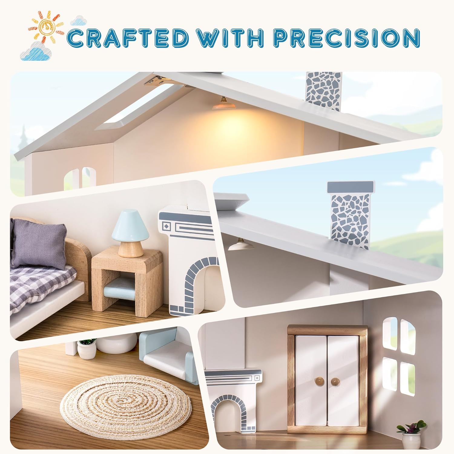 ROBUD Casa delle Bambole in Legno con Luci - immagine 4