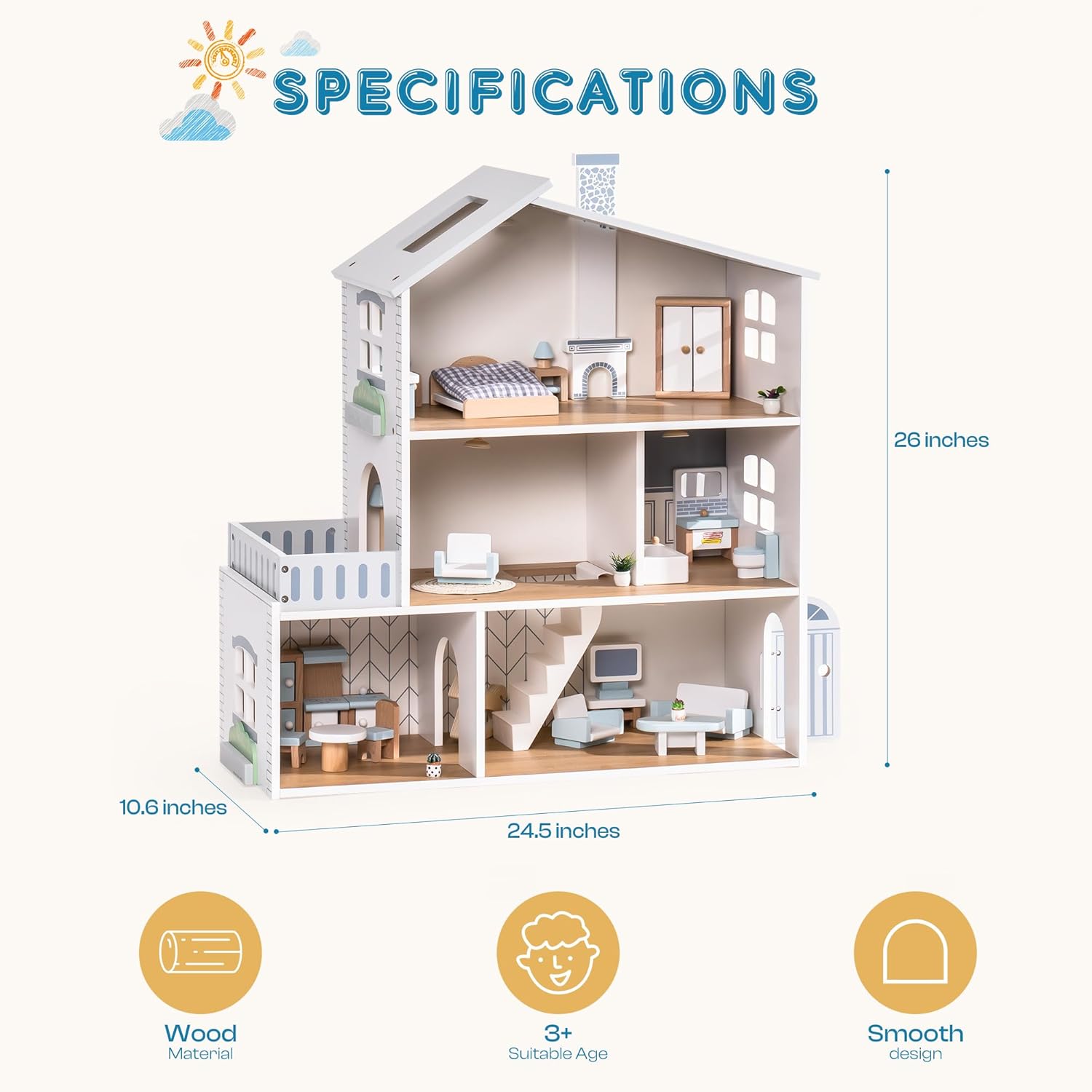 ROBUD Casa delle Bambole in Legno con Luci - immagine 6