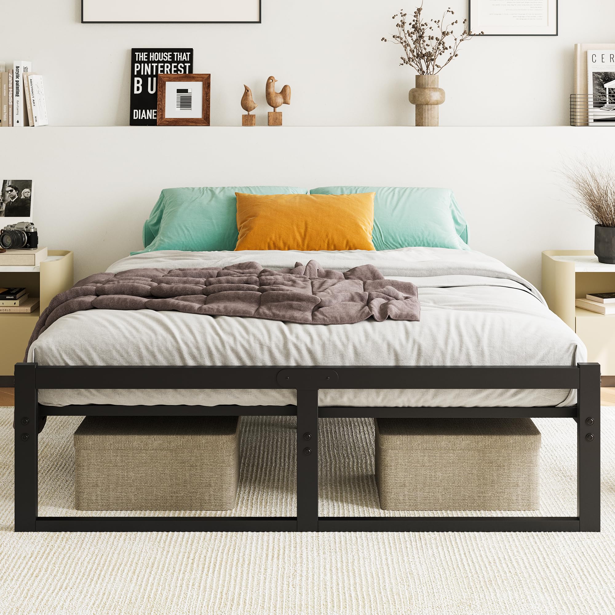 Letto Matrimoniale 140x200cm con Rete a Doghe in Metallo