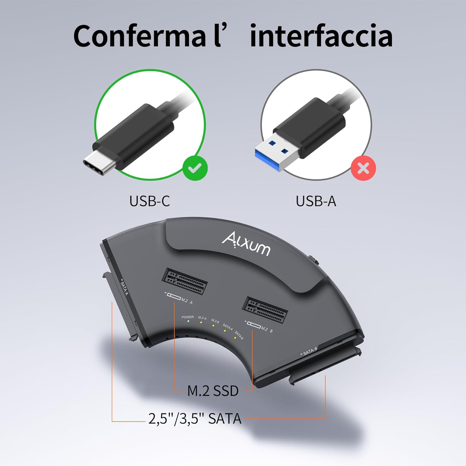 Alxum Adattatore USB 3.0 a M.2/SATA 4 Bay Doppia PCIE NVMe - immagine 8