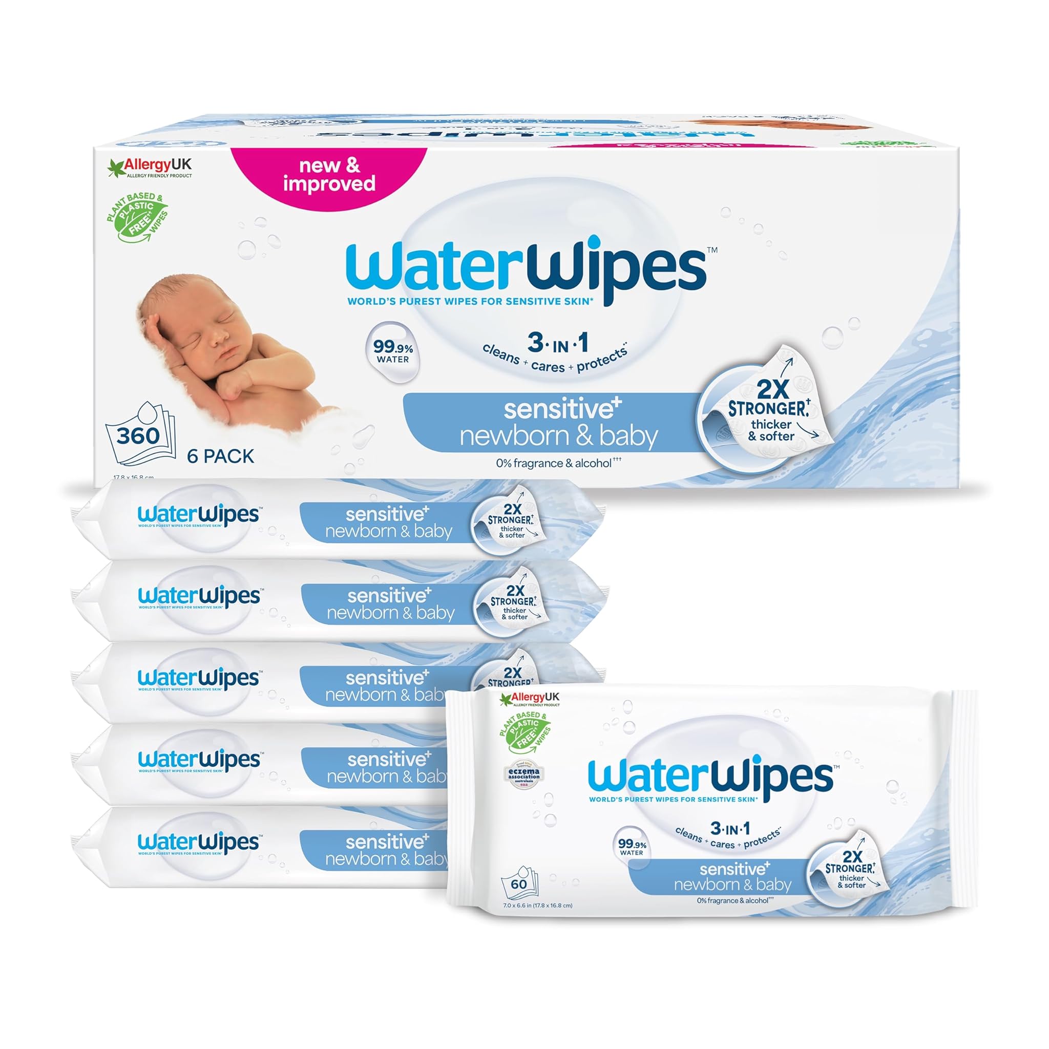 Waterwipes Sensitive+ Salviette Neonato, 360 Pezzi