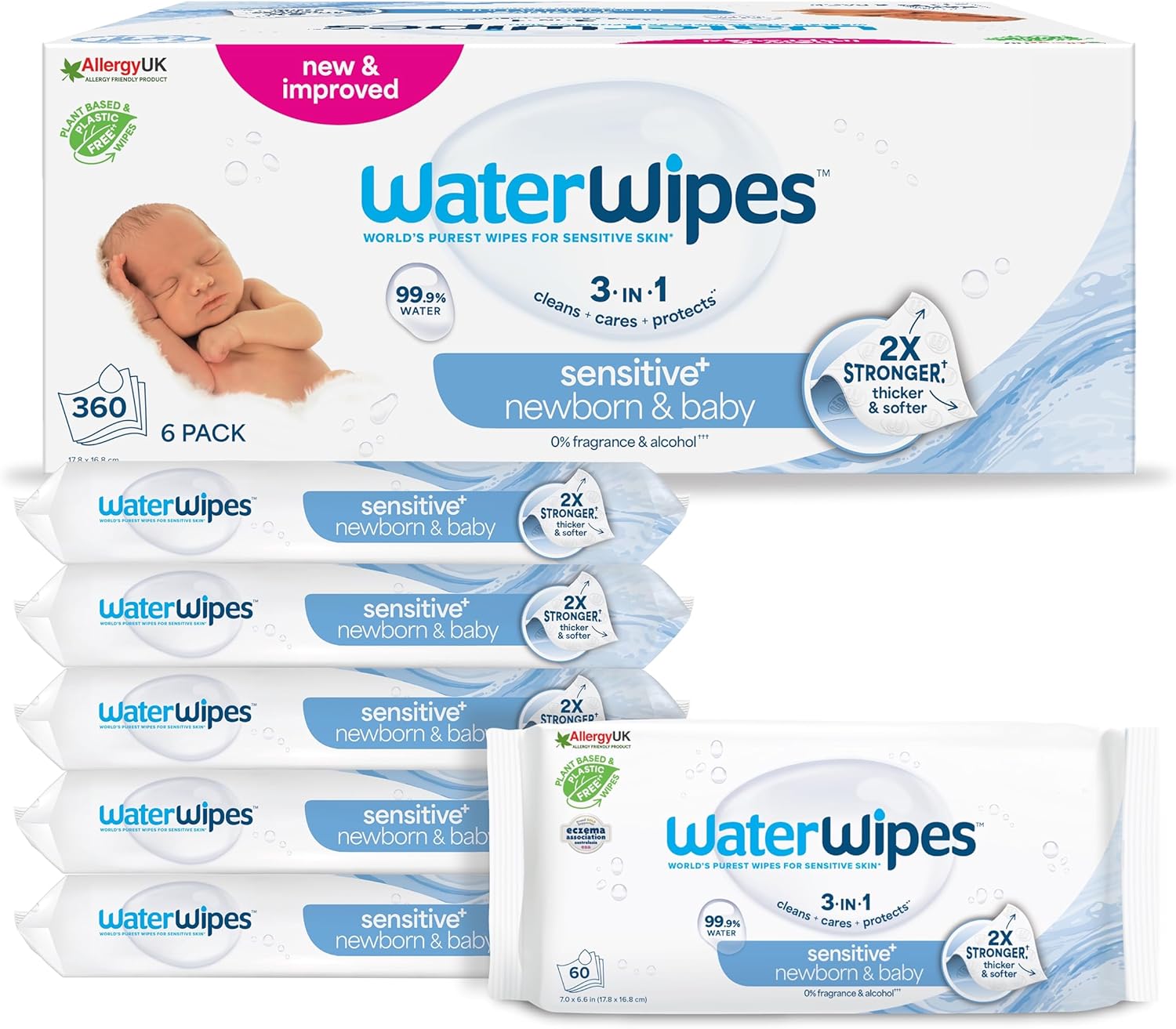 Waterwipes Sensitive+ Salviette Neonato, 360 Pezzi - immagine 1