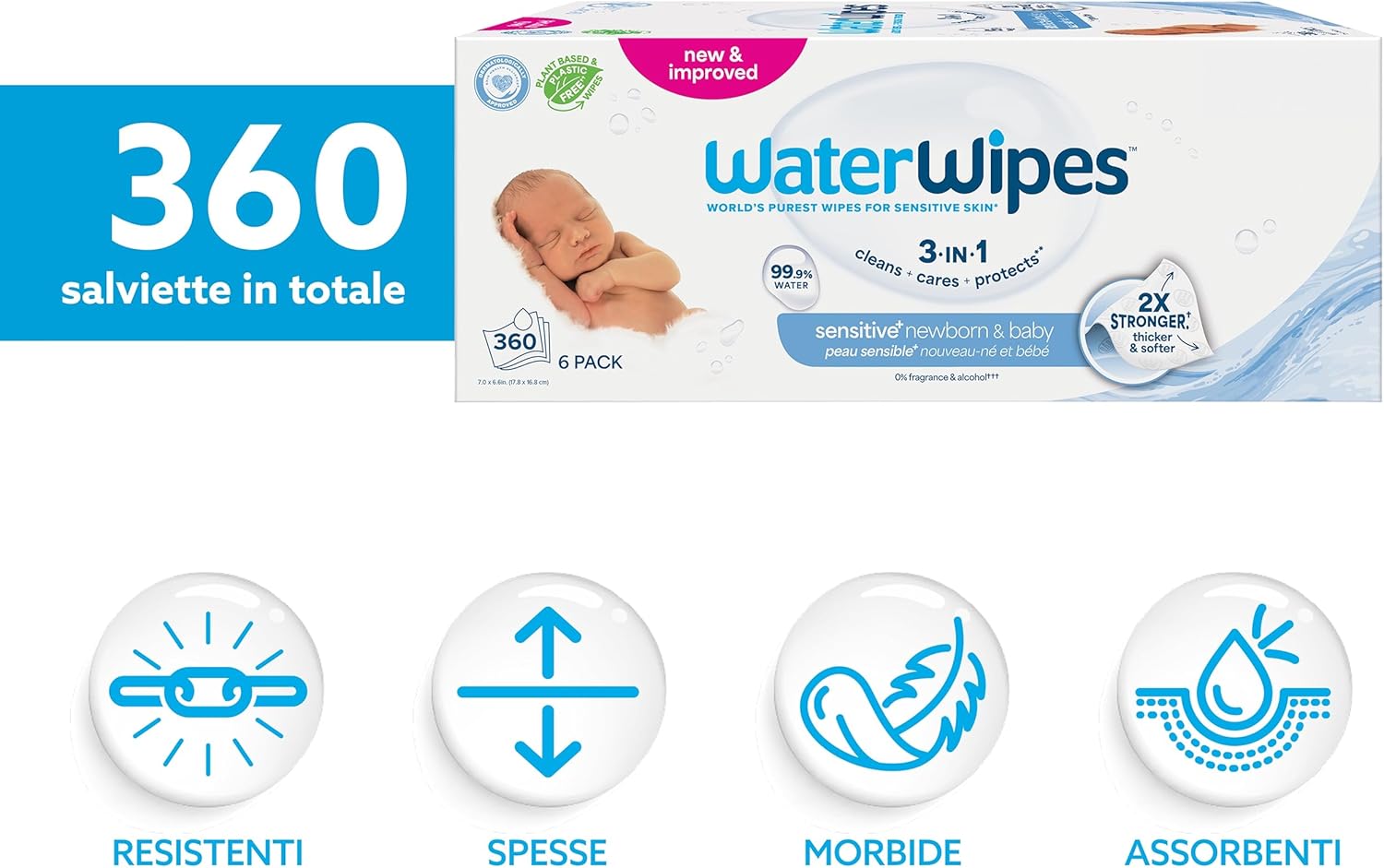 Waterwipes Sensitive+ Salviette Neonato, 360 Pezzi - immagine 2